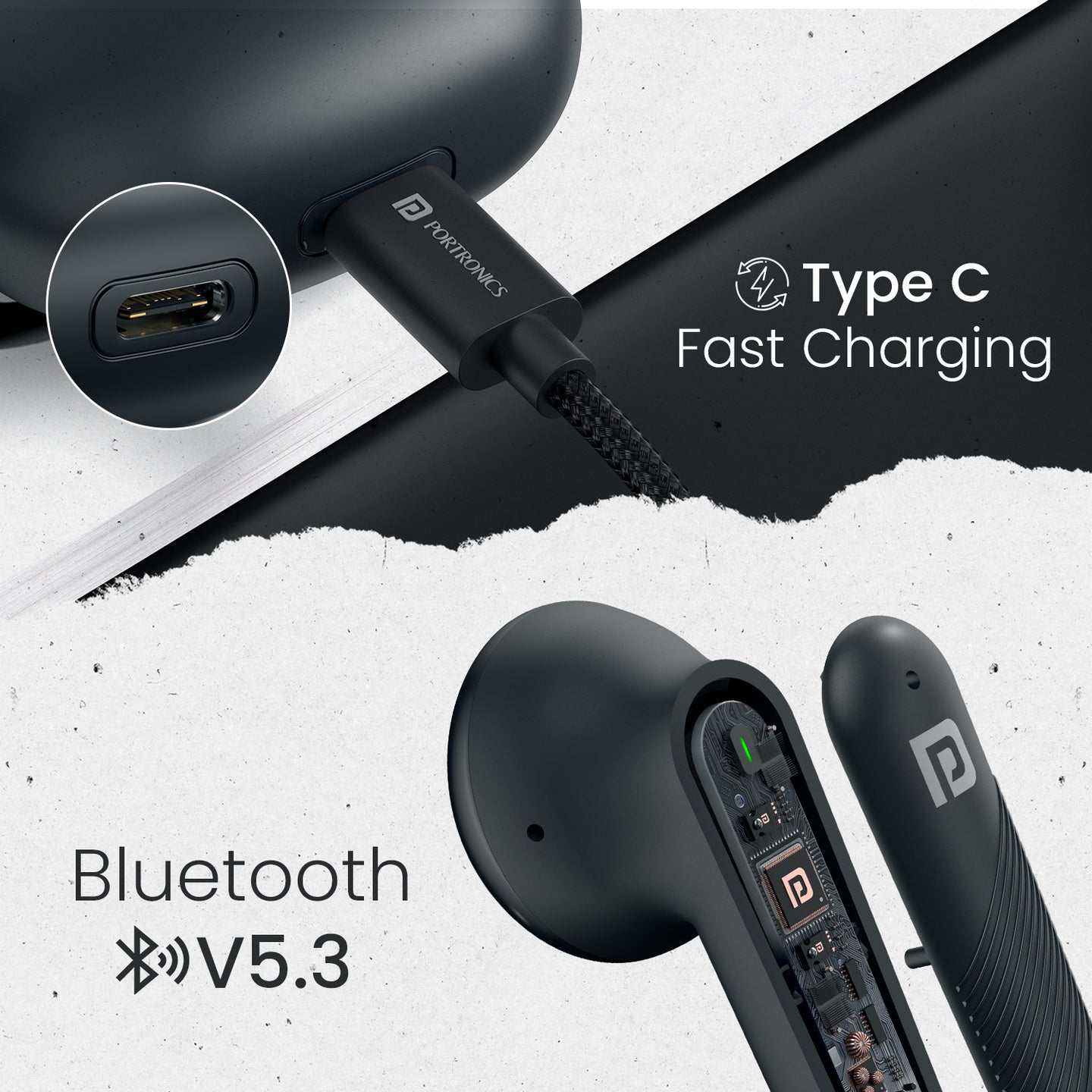 PORTRONICS Harmonics Twins S18 | Game/Music Mode |Crystal Clear Calls | Bluetooth 5.3V | Touch Control - | Buy Online at Shwetha Computers
