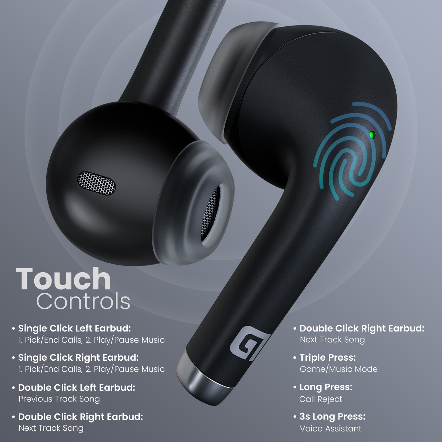 PORTRONICS Harmonics Twins S19 | Unique Earbuds Design | Game/Music Mode | Touch Control | Type C Fast Charging - | Buy Online at Shwetha Computers