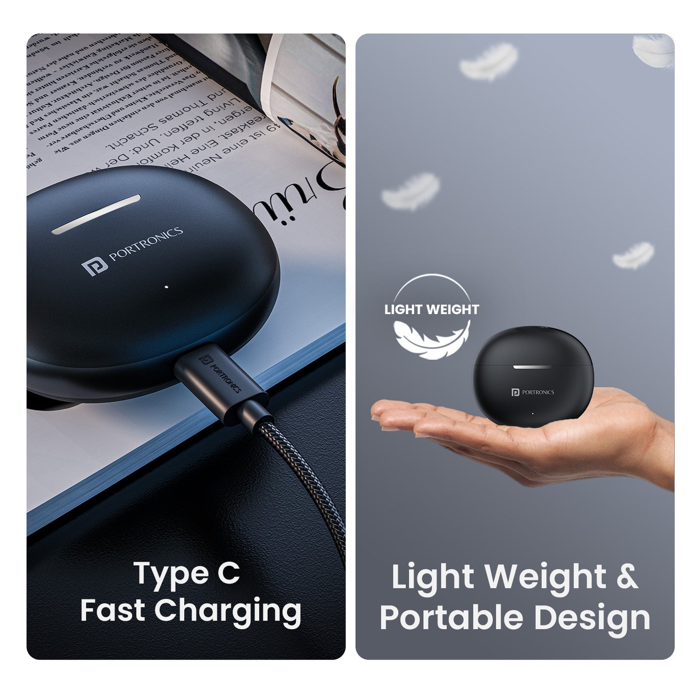 PORTRONICS Harmonics Twins S19 | Unique Earbuds Design | Game/Music Mode | Touch Control | Type C Fast Charging - | Buy Online at Shwetha Computers