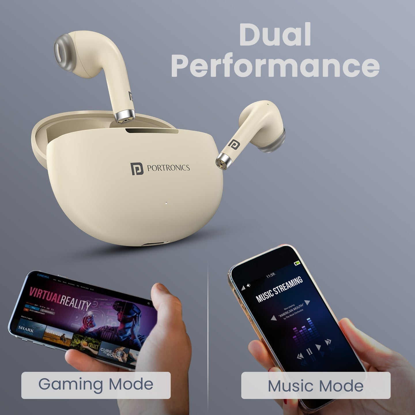 PORTRONICS Harmonics Twins S19 | Unique Earbuds Design | Game/Music Mode | Touch Control | Type C Fast Charging - | Buy Online at Shwetha Computers