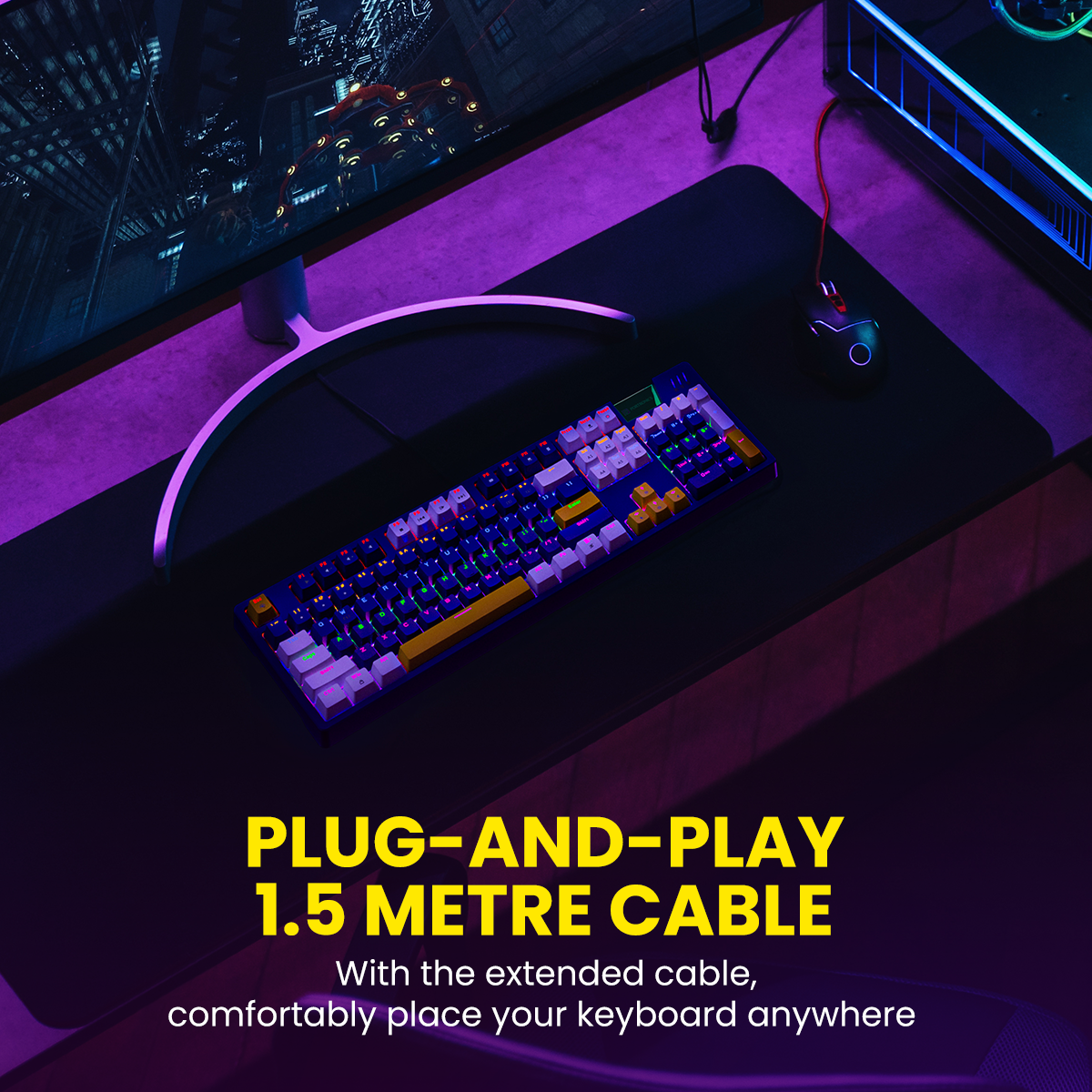 PORTRONICS K2 Keyboard Wired Mechanical Gaming Keyboard | Red Linear Switches | Dynamic Lighting Effects | 5m Long Cable | Anti-Ghosting Keys