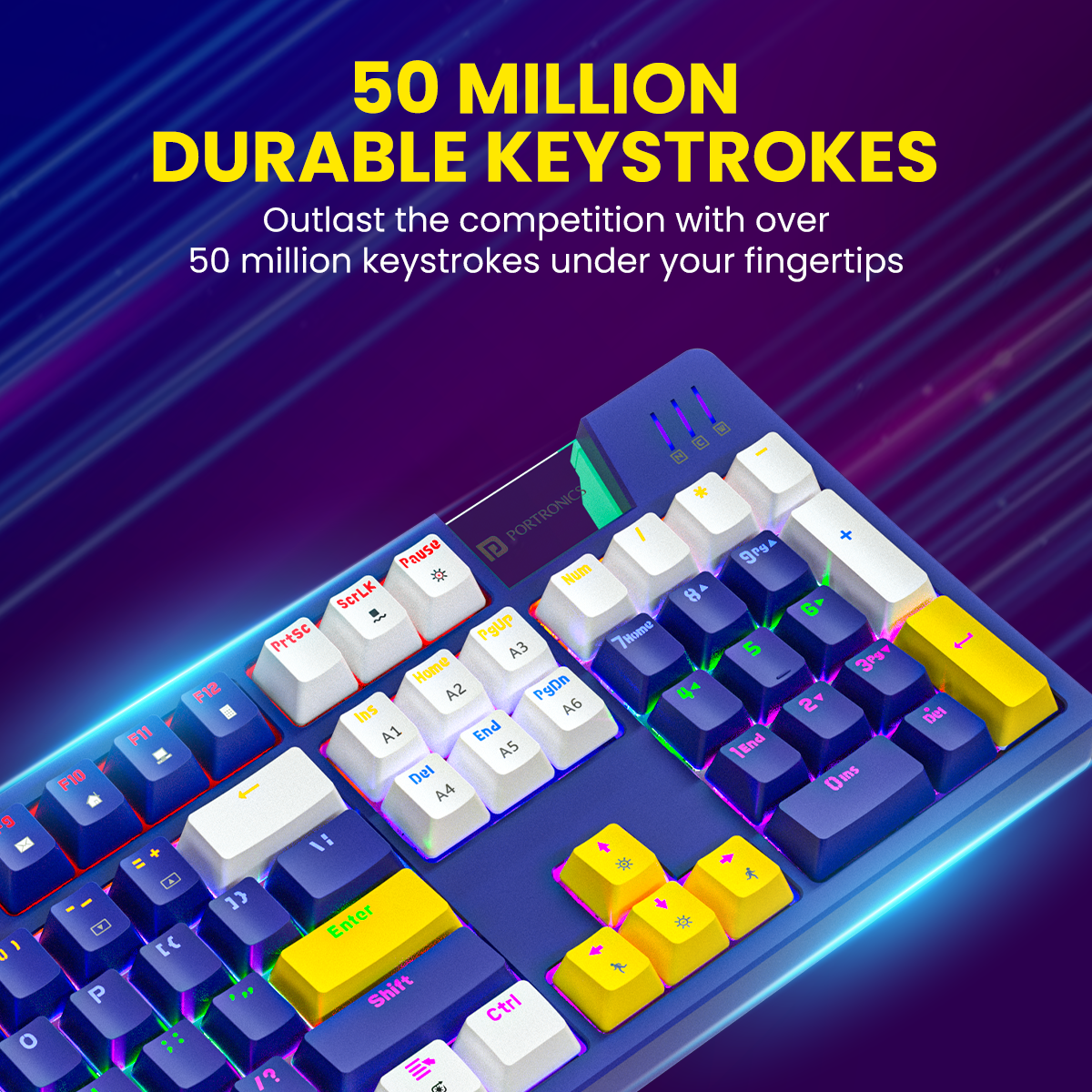 PORTRONICS K2 Keyboard Wired Mechanical Gaming Keyboard | Red Linear Switches | Dynamic Lighting Effects | 5m Long Cable | Anti-Ghosting Keys