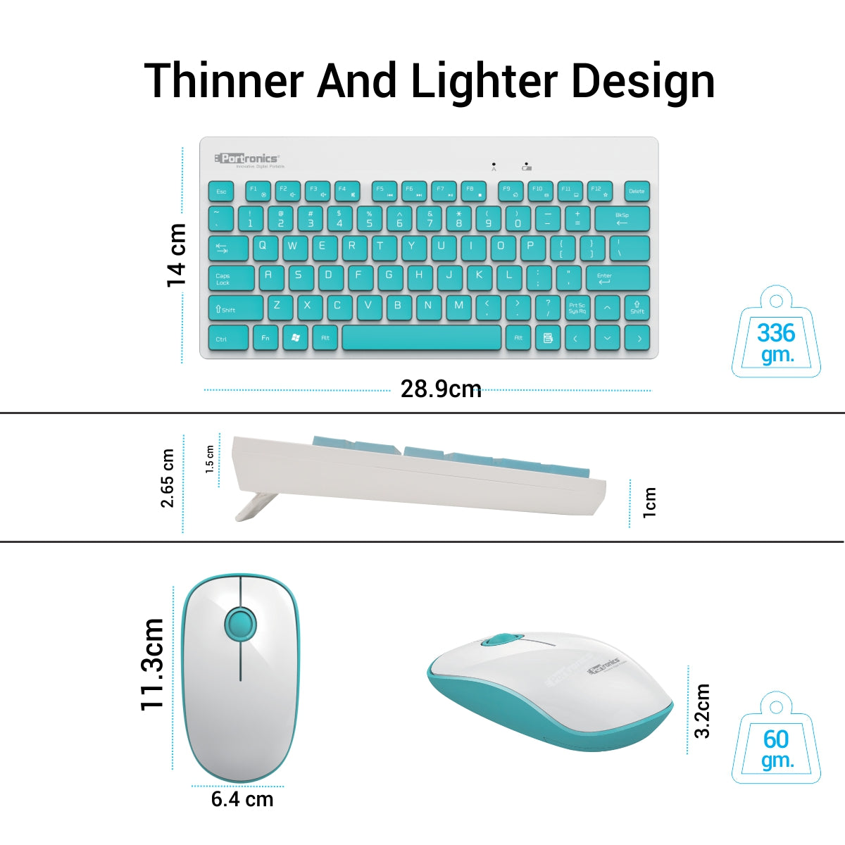 PORTRONICS Key 2 Combo Multimedia Wireless Keyboard & Mouse 2.4 GHz Wireless | Tenkeyless Size | Single USB Receiver | High-Precision Mouse