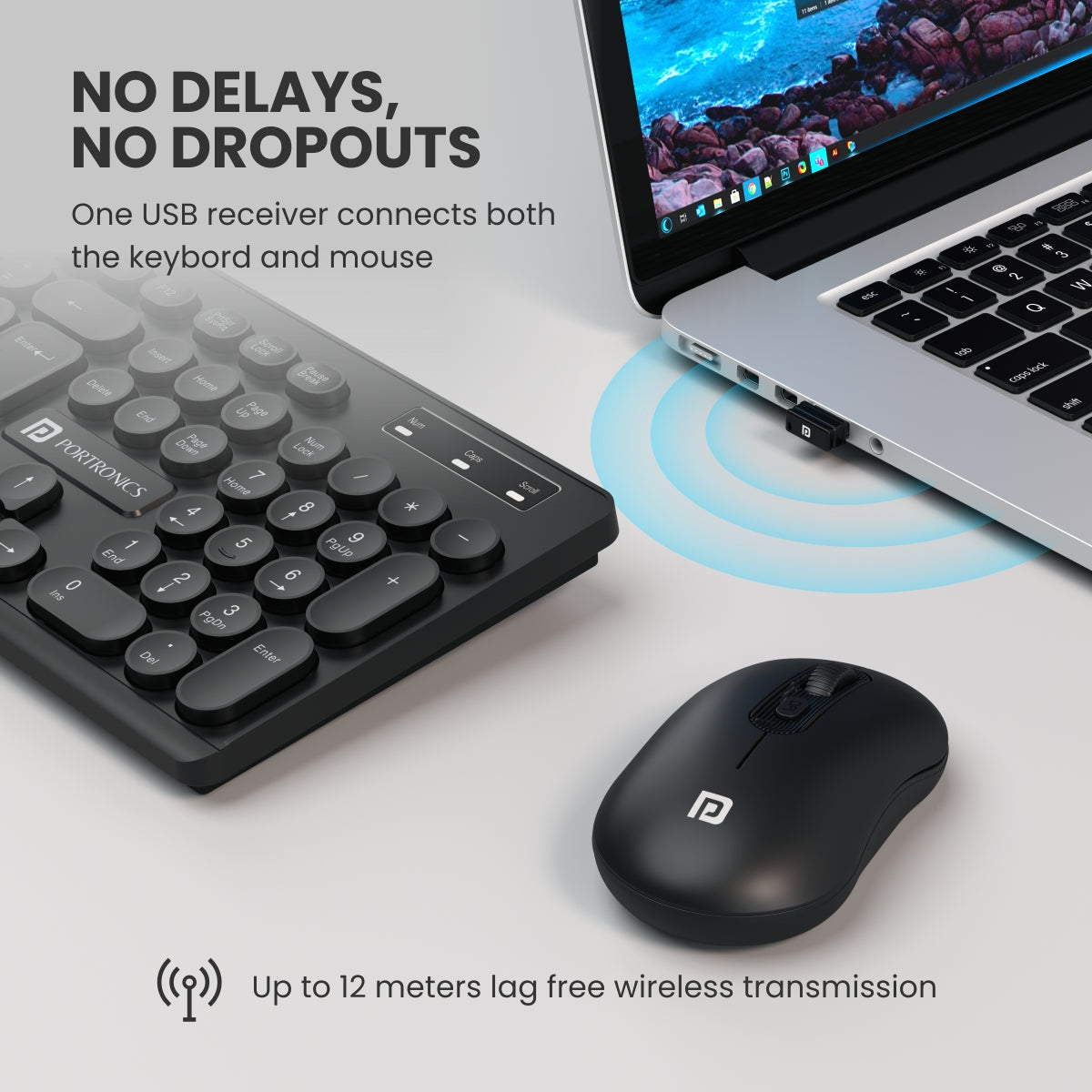 PORTRONICS Key 6 Combo Wireless Keyboard & Mouse | 2.4 GHz Wireless | Adjustable DPI Mouse | Full-Layout Keyboard | Round Keycaps