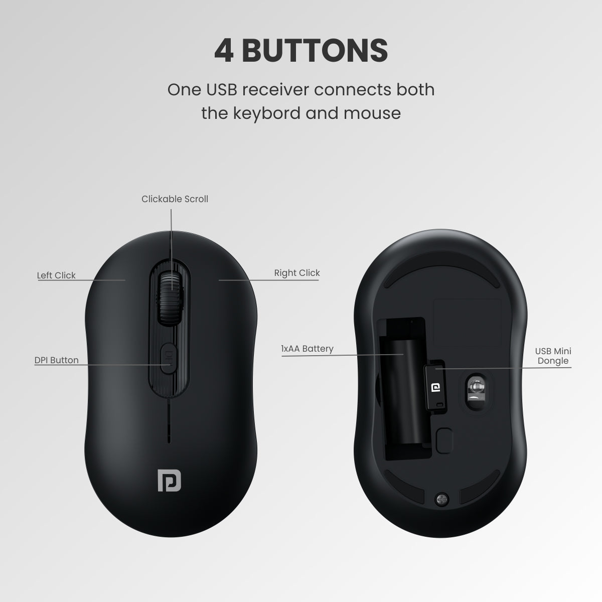 PORTRONICS Key 6 Combo Wireless Keyboard & Mouse | 2.4 GHz Wireless | Adjustable DPI Mouse | Full-Layout Keyboard | Round Keycaps