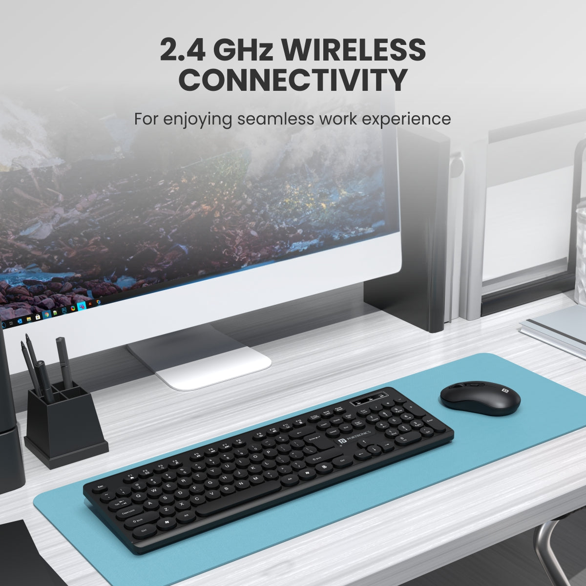 PORTRONICS Key 6 Combo Wireless Keyboard & Mouse | 2.4 GHz Wireless | Adjustable DPI Mouse | Full-Layout Keyboard | Round Keycaps