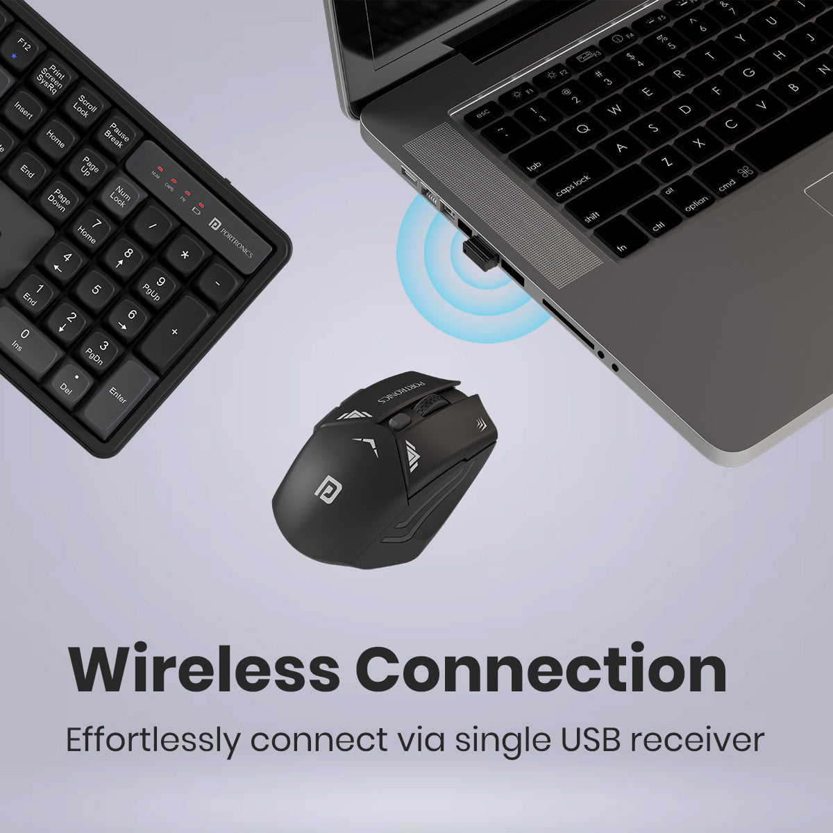 PORTRONICS Key 9 Combo Wireless Keyboard & Mouse Combo | Wireless Receiver | Noise-free Typing | Ergonomic Mouse | Adjustable DPI