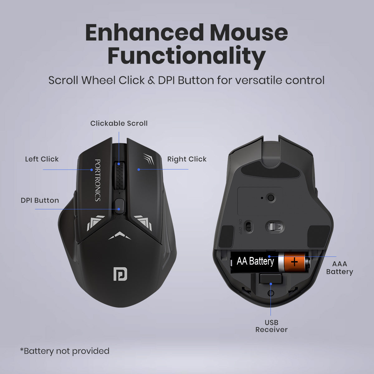 PORTRONICS Key 9 Combo Wireless Keyboard & Mouse Combo | Wireless Receiver | Noise-free Typing | Ergonomic Mouse | Adjustable DPI