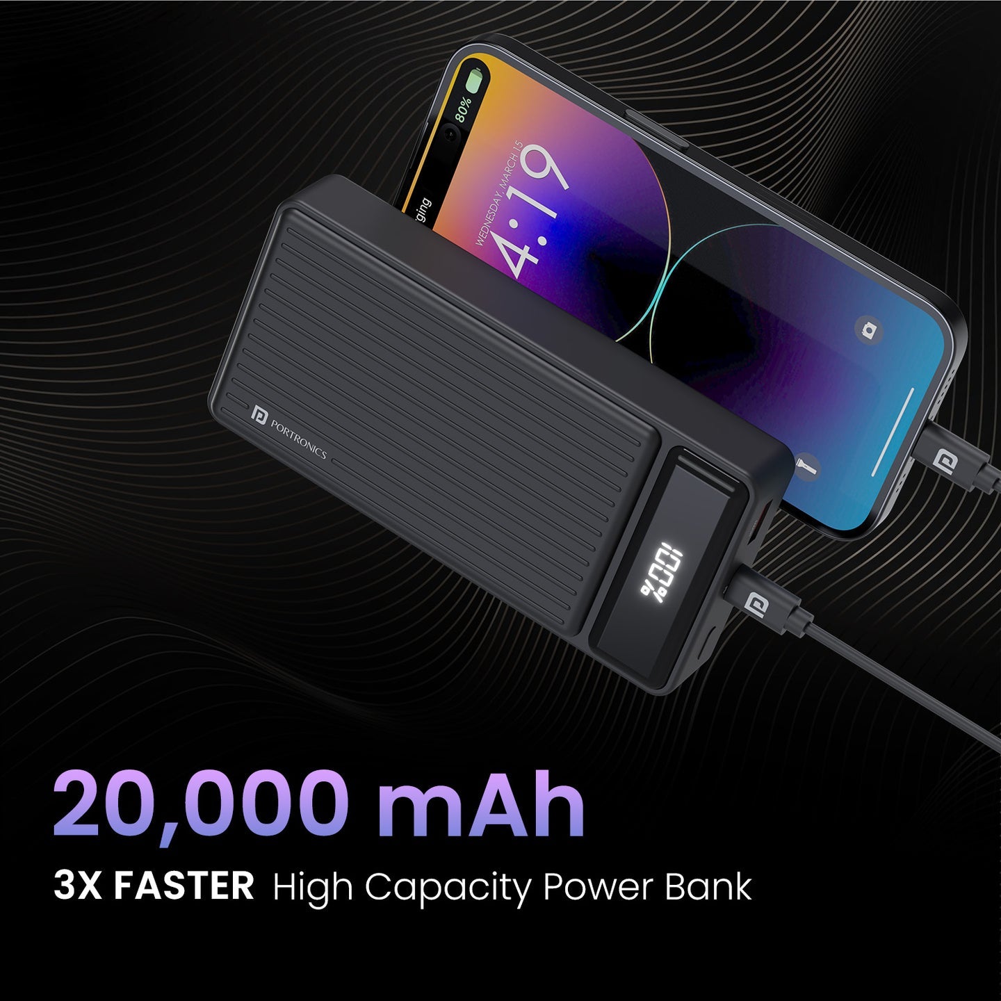 PORTRONICS Luxcell B 20 K Powerbank 22.5 Watt High-Speed Charging | LED Battery Indicator | Type C port