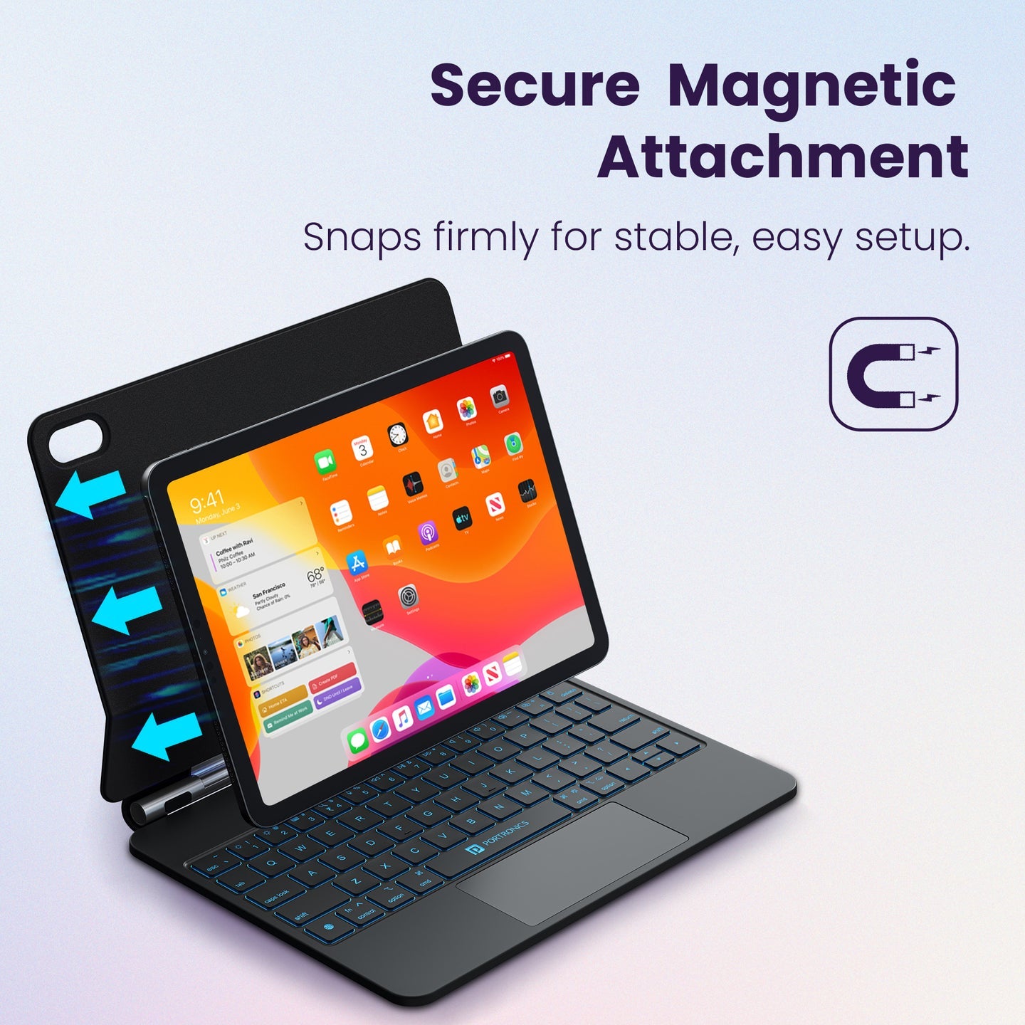 PORTRONICS Padmate Wireless Keyboard Case for ipad (10 Gen) | For iPad (10 Gen) | Touchpad | Rechargeable | Magnetic Attachment