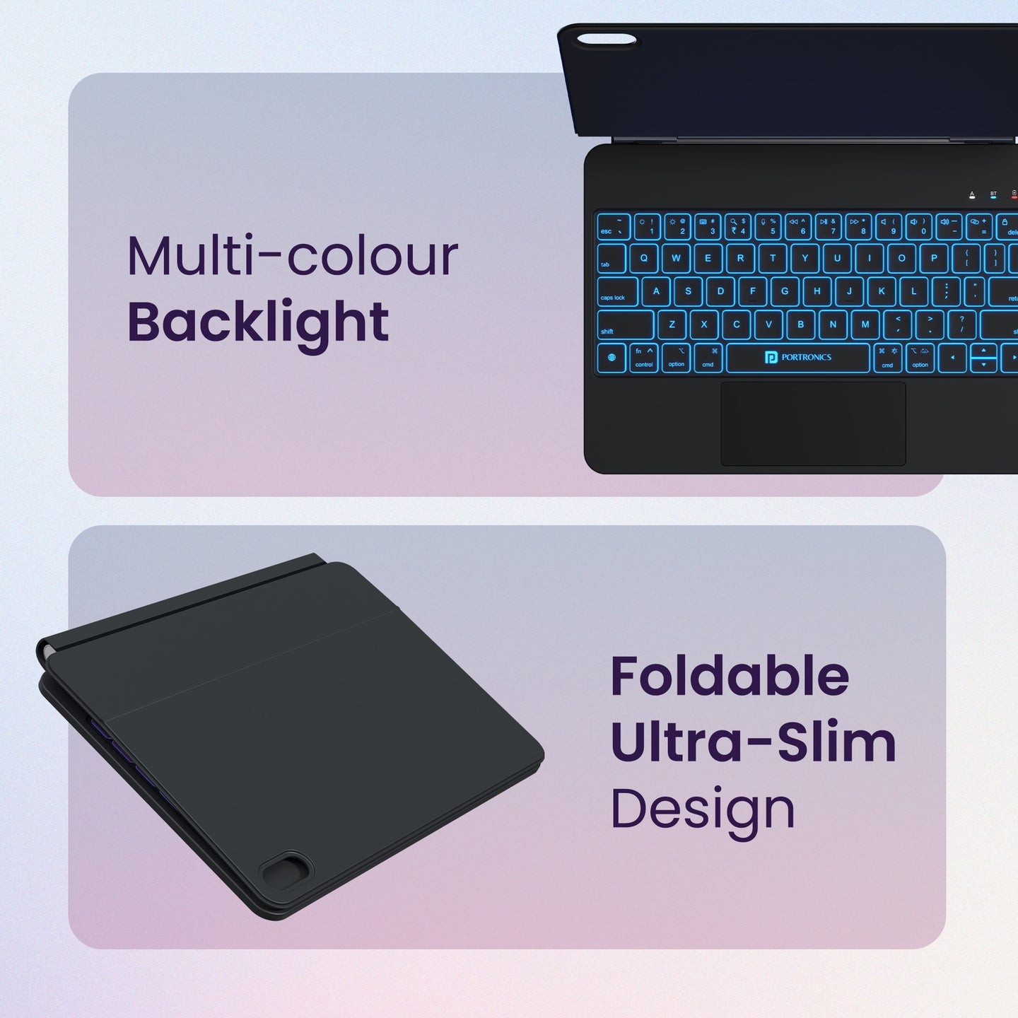 PORTRONICS Padmate Wireless Keyboard Case for ipad (10 Gen) | For iPad (10 Gen) | Touchpad | Rechargeable | Magnetic Attachment