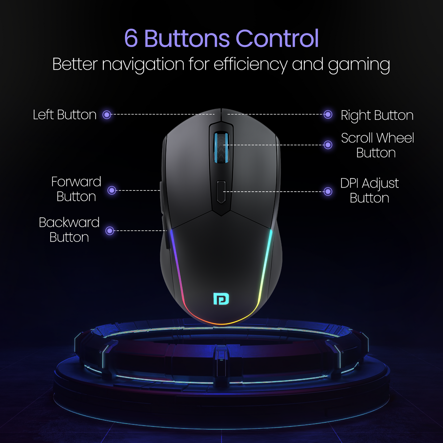 PORTRONICS Toad One Wireless Optical Mouse Adjustable DPI resolution | Type-C charging | 2.4 GHz operating speed | Auto Power Saving