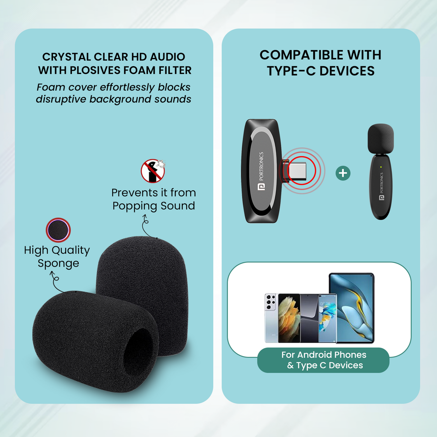 Portronics Dash 7 Type C Lapel Wireless Mic | Plug & Play | Noise Cancellation | Portable & Light