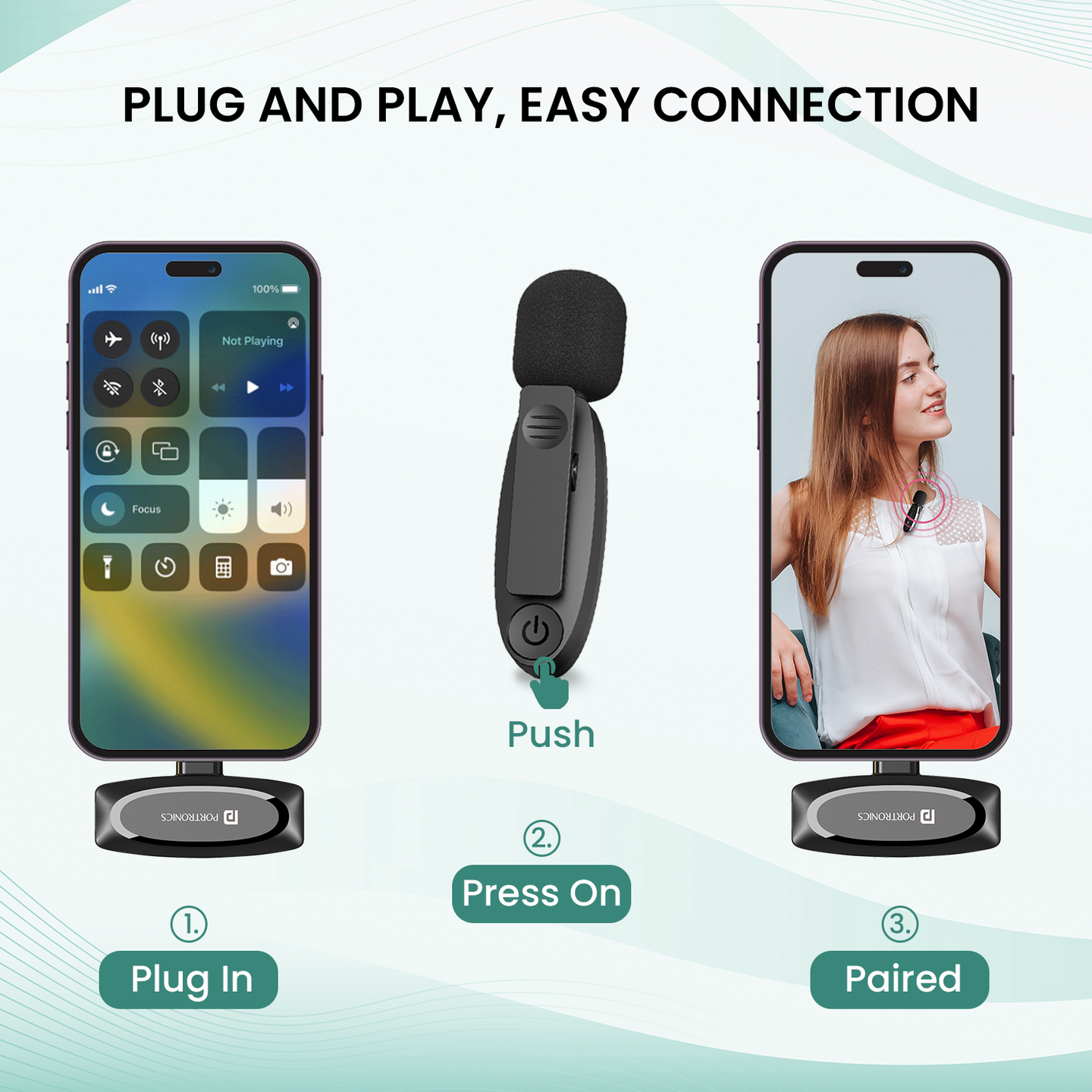 Portronics Dash 7 Type C Lapel Wireless Mic | Plug & Play | Noise Cancellation | Portable & Light
