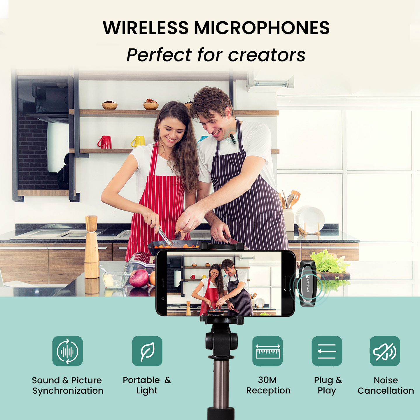 Portronics Dash 7 Type C Lapel Wireless Mic | Plug & Play | Noise Cancellation | Portable & Light