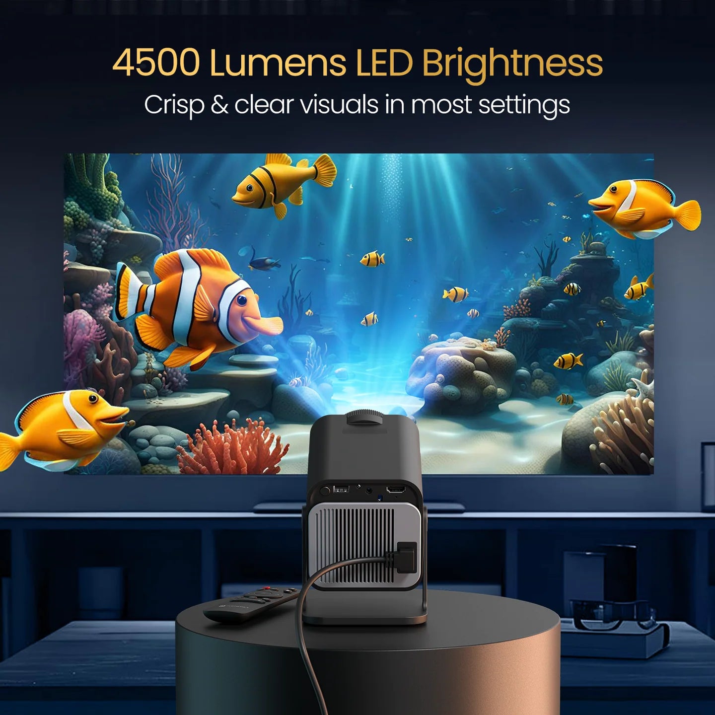 PORTRONICS Beem 470 Smart LED Projector | Streaming Apps | 1080p Full HD | 4500 Lumens | Angle Adjustable