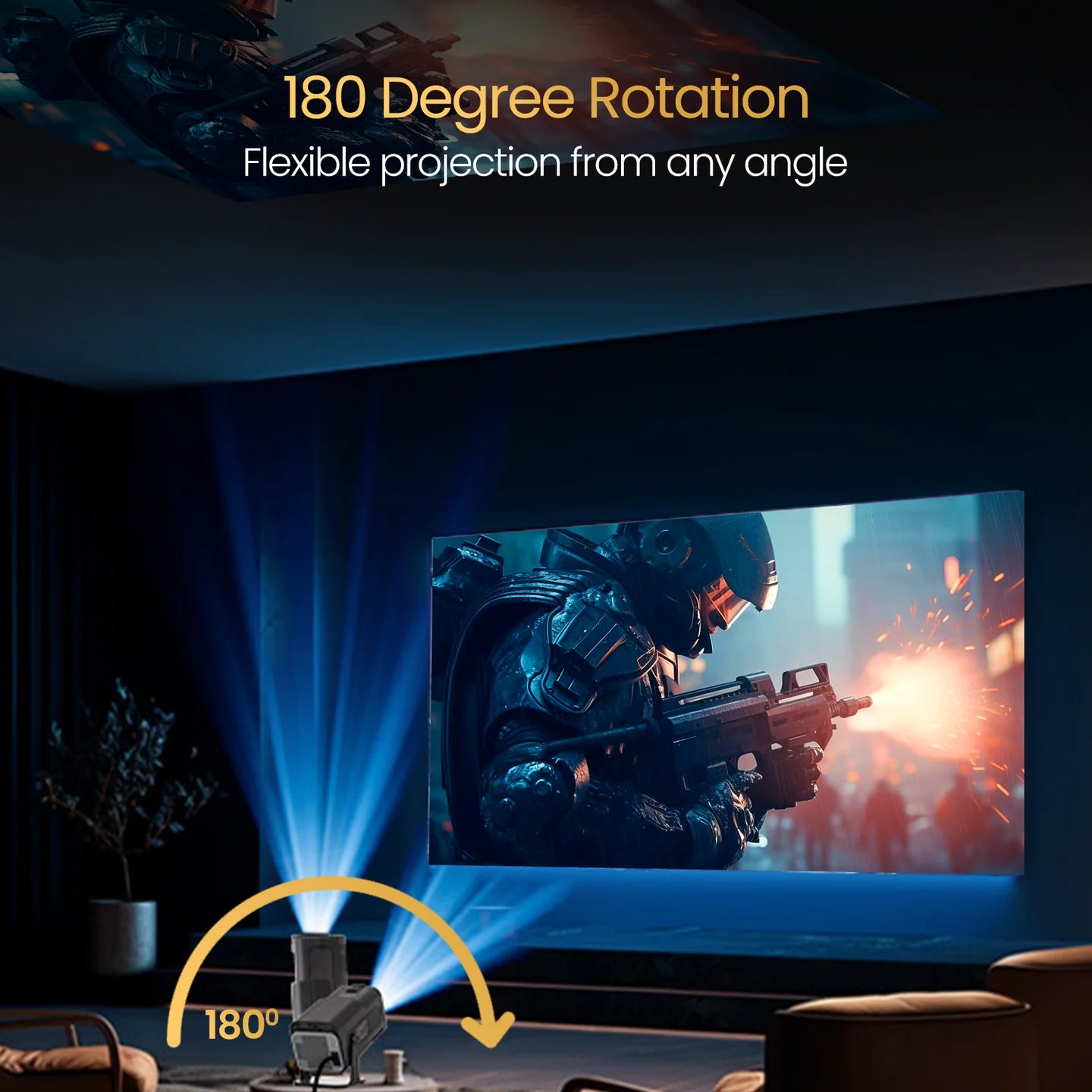 PORTRONICS Beem 470 Smart LED Projector | Streaming Apps | 1080p Full HD | 4500 Lumens | Angle Adjustable