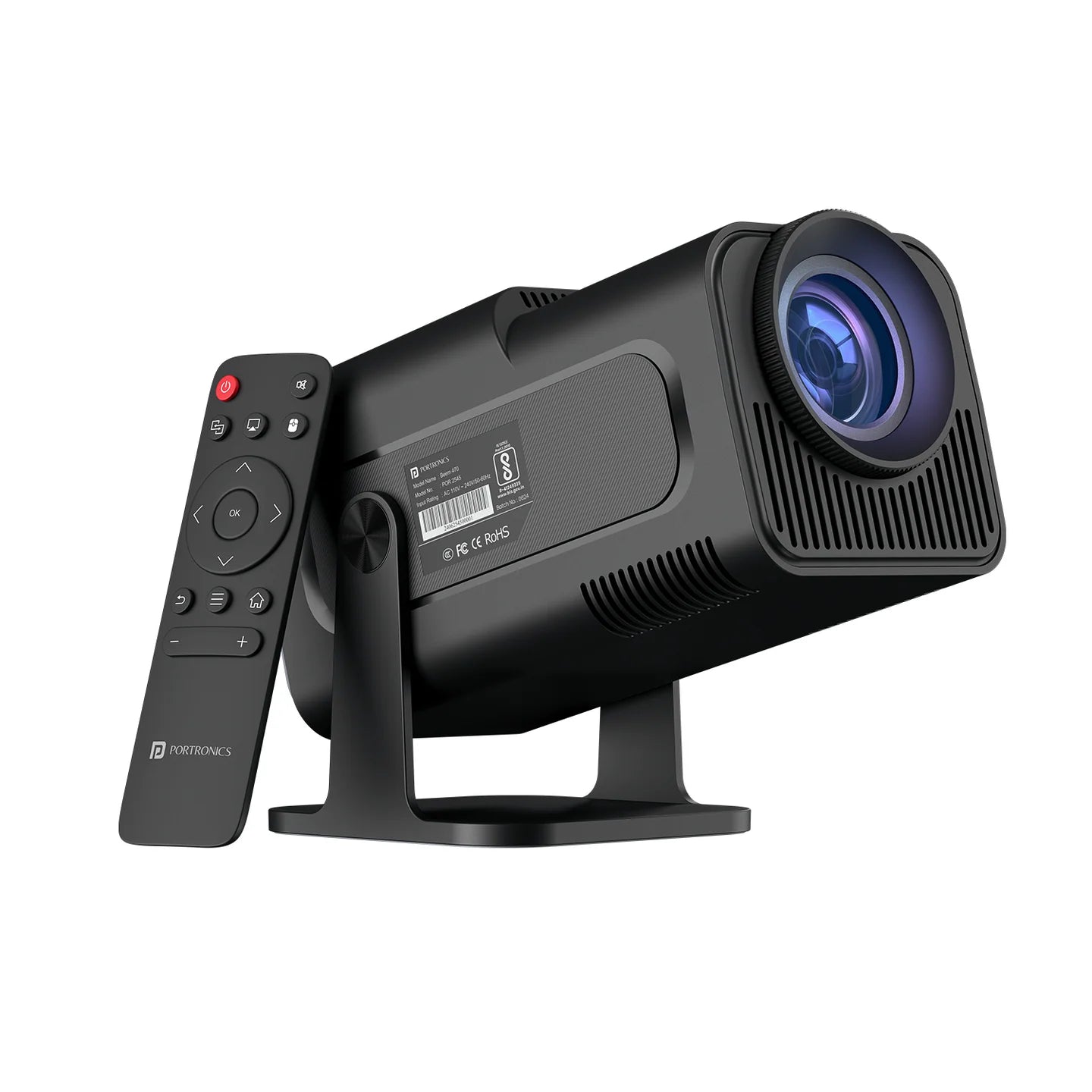 PORTRONICS Beem 470 Smart LED Projector | Streaming Apps | 1080p Full HD | 4500 Lumens | Angle Adjustable