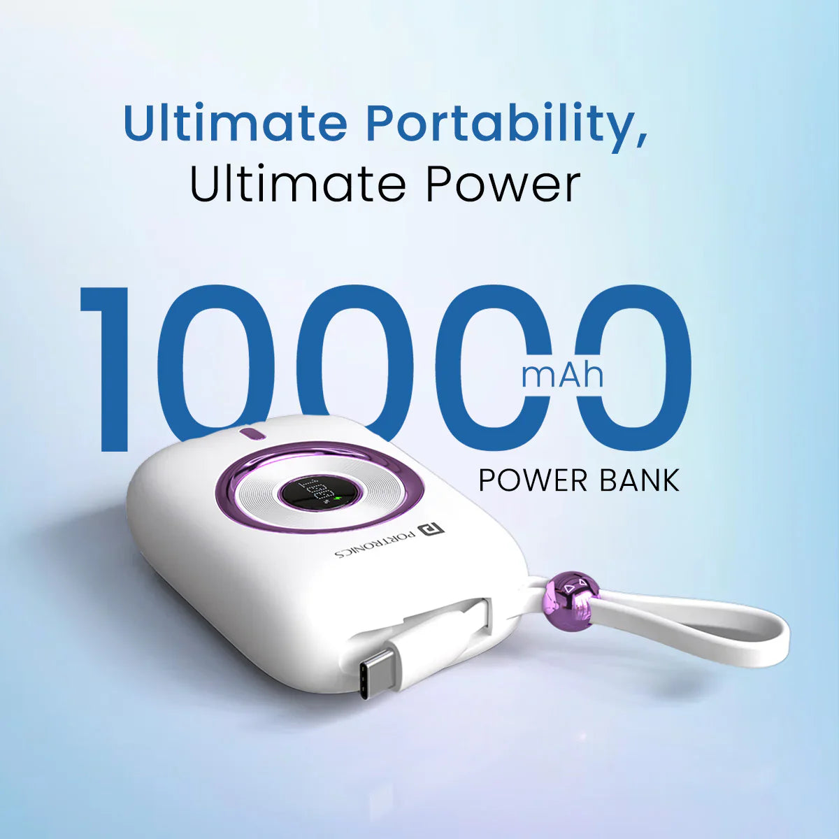 PORTRONICS Power Shutter Pro Powerbank 10000mAh Powerbank | In Built Type C PD Cable | Bidirectional Type C Port | Super-Fast Charging