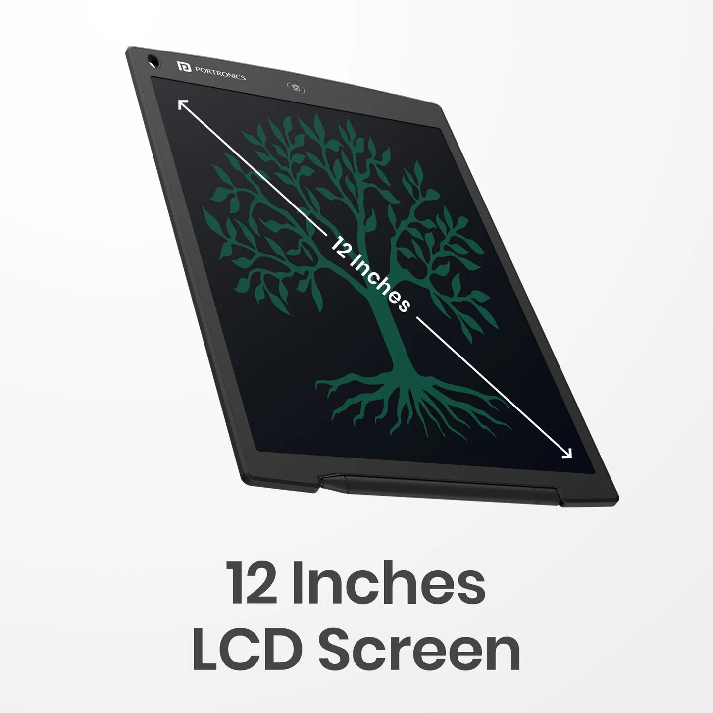PORTRONICS Ruffpad 12 Re Writable LCD Pad | Green LCD | One-Press Erase | 12 Inches Screen | Erase Lock Switch