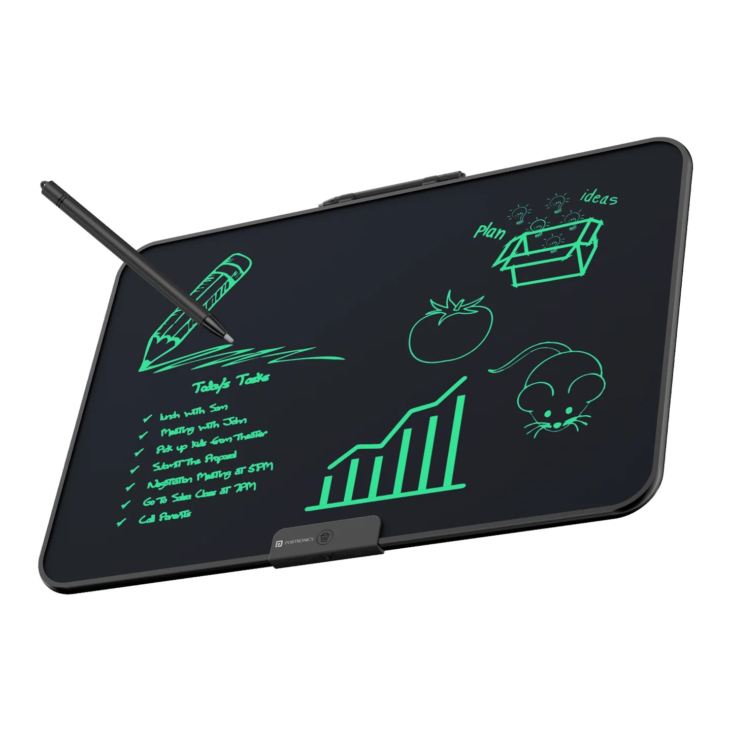 PORTRONICS Ruffpad 22 55.88 CM LCD Writing Pad | Monocolor LCD | One-Tap Erase | 22 Inches Screen | Writing Stylus