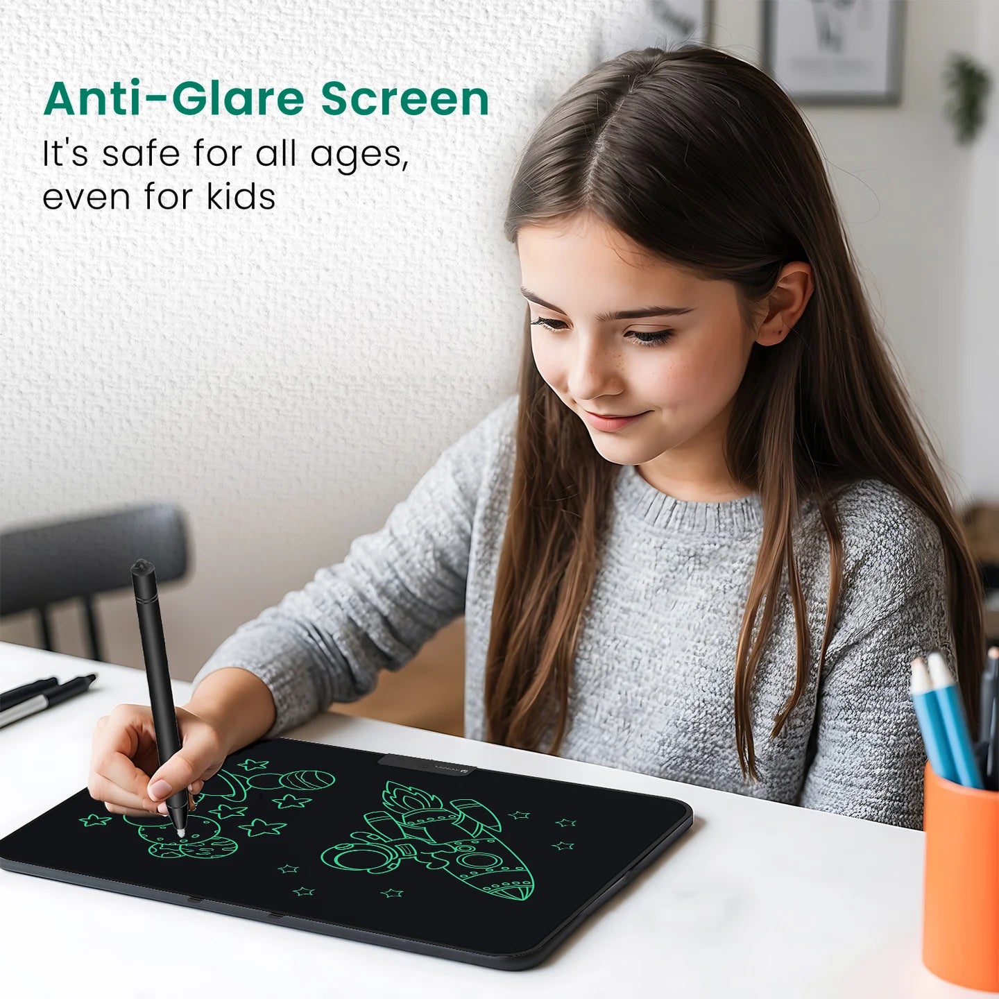 PORTRONICS Ruffpad 22 55.88 CM LCD Writing Pad | Monocolor LCD | One-Tap Erase | 22 Inches Screen | Writing Stylus