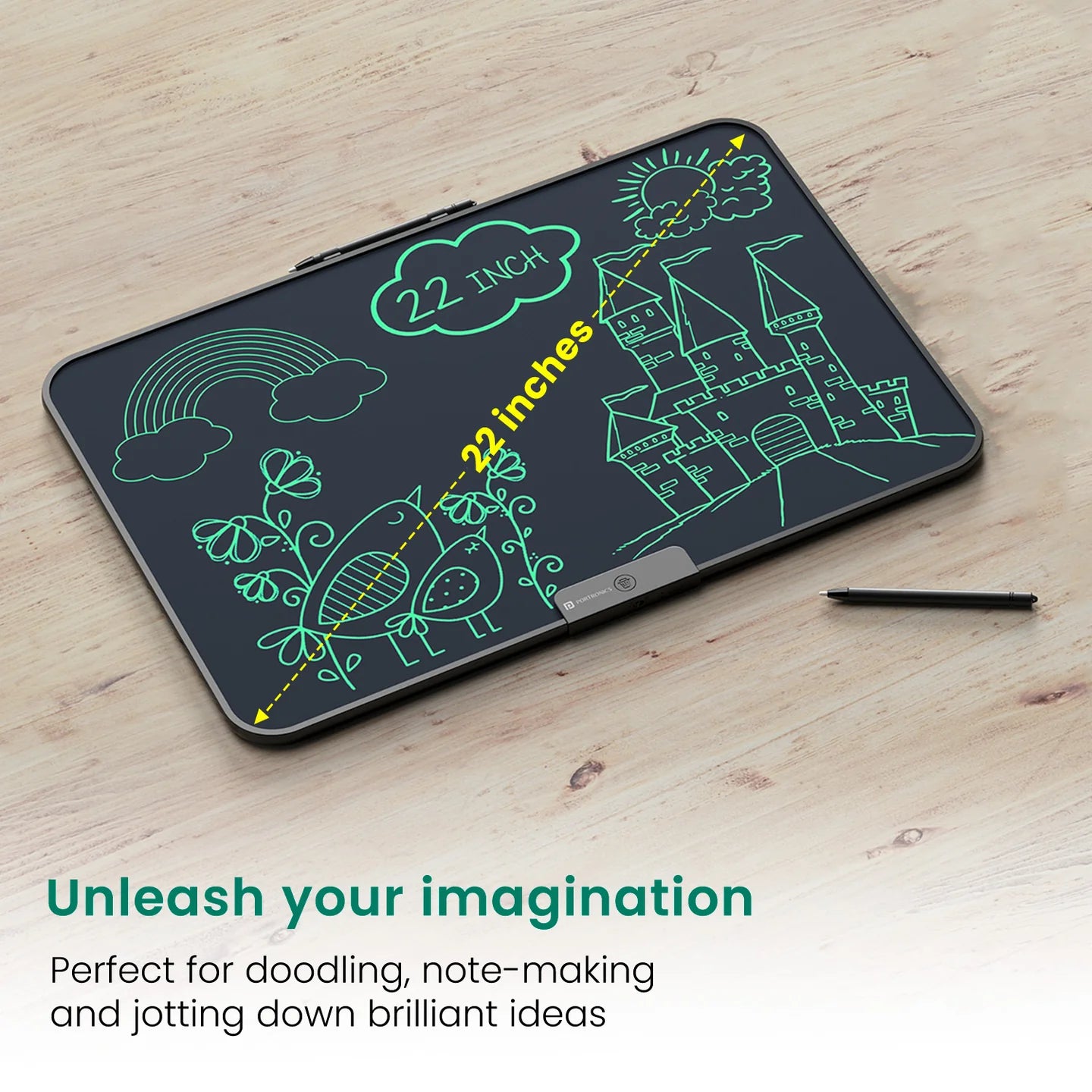 PORTRONICS Ruffpad 22 55.88 CM LCD Writing Pad | Monocolor LCD | One-Tap Erase | 22 Inches Screen | Writing Stylus