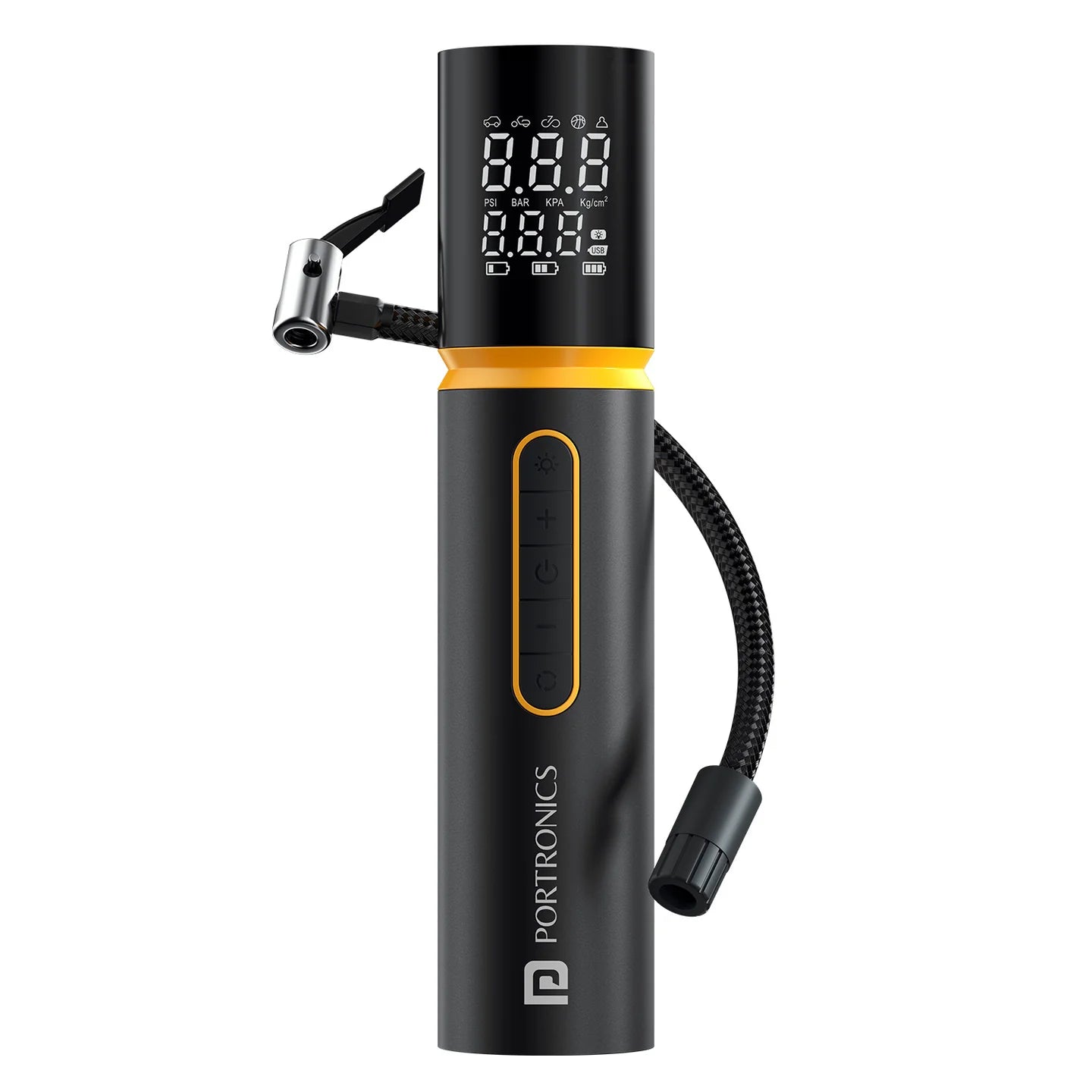 PORTRONICS Vayu 5.0 Rechargeable Tyre Inflator | Rechargeable | Inflation Modes | Digital Display | Fastest Inflation