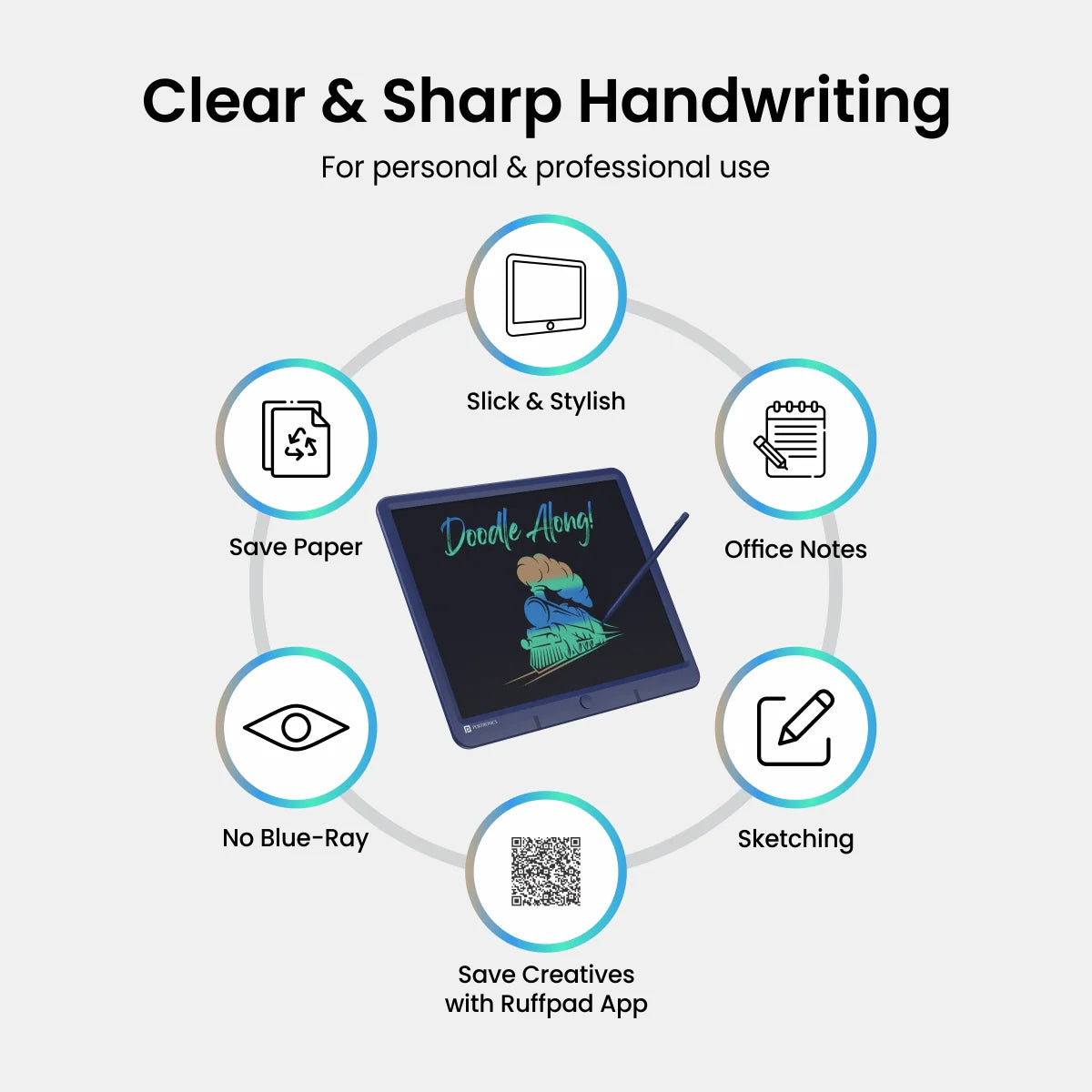 PORTRONICS Ruffpad 15M 15" Re-Writable Multicolor LCD Writing Pad | One-Tap Erase | 15 Inches Screen | Smart Lock - | Buy Online at Shwetha Computers