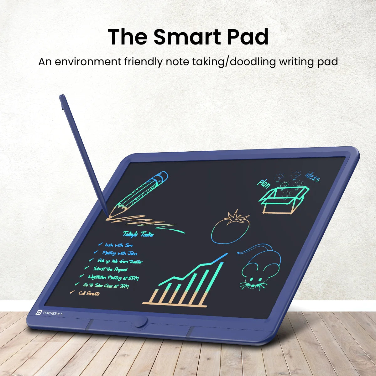 PORTRONICS Ruffpad 15M 15" Re-Writable Multicolor LCD Writing Pad | One-Tap Erase | 15 Inches Screen | Smart Lock - | Buy Online at Shwetha Computers