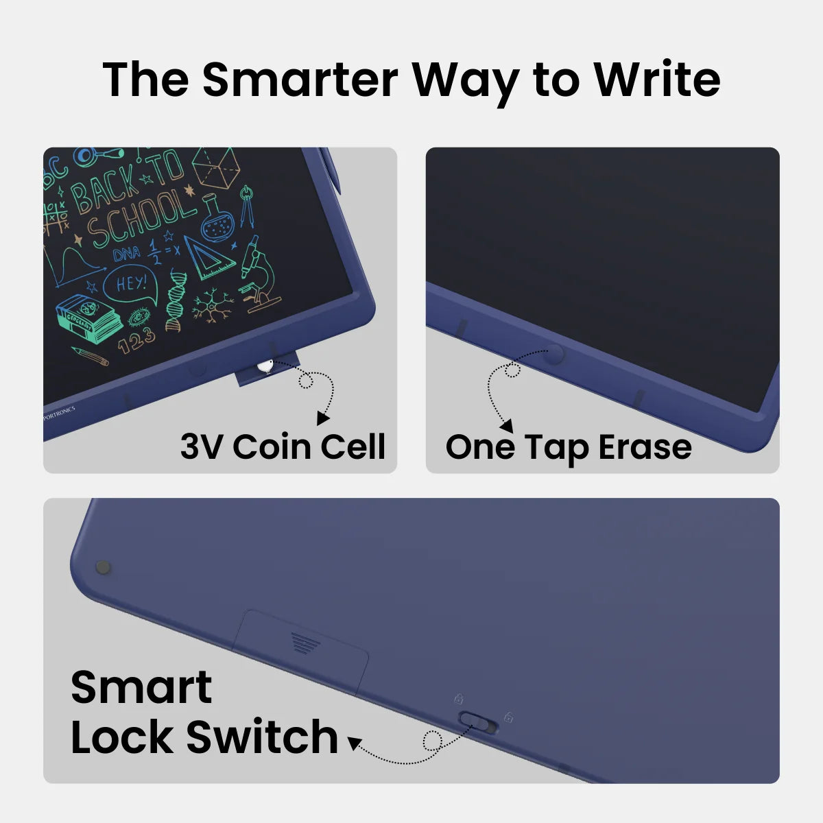 PORTRONICS Ruffpad 15M 15" Re-Writable Multicolor LCD Writing Pad | One-Tap Erase | 15 Inches Screen | Smart Lock - | Buy Online at Shwetha Computers