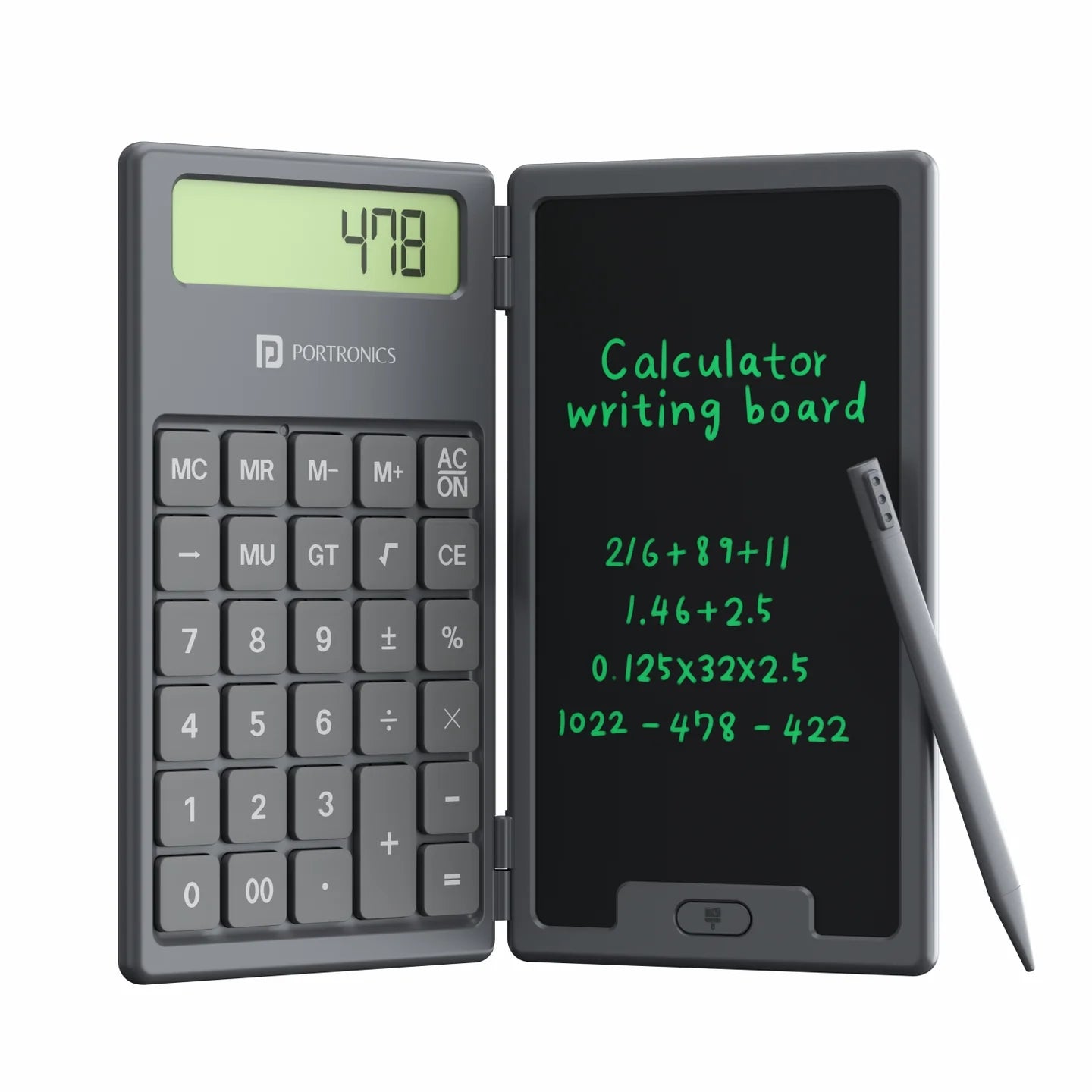 PORTRONICS Ruffpad Calc 2 In 1 LCD Writing Pad With 6.5 inches Digital Calculator | Foldable Design | 6.5 Inches Screen | Calculator | One-Tap Erase - | Buy Online at Shwetha Computers