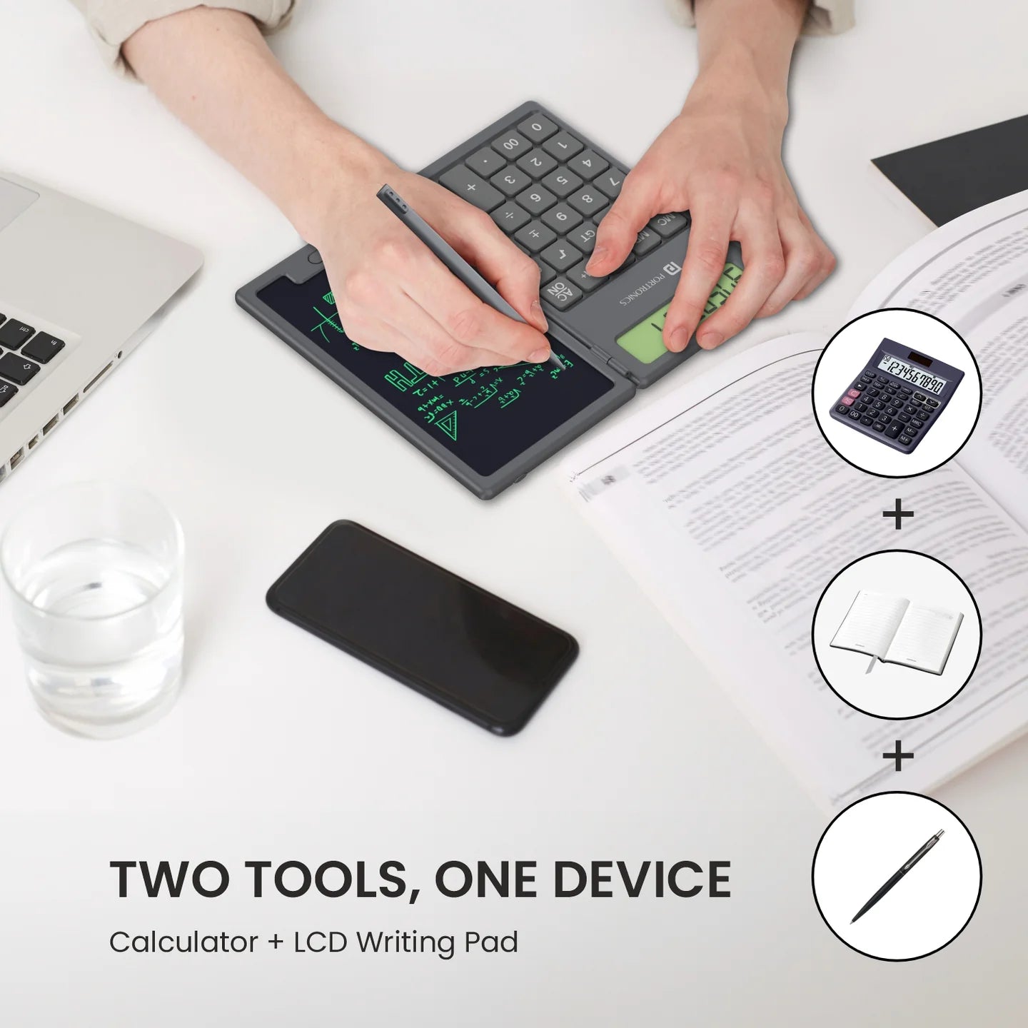 PORTRONICS Ruffpad Calc 2 In 1 LCD Writing Pad With 6.5 inches Digital Calculator | Foldable Design | 6.5 Inches Screen | Calculator | One-Tap Erase - | Buy Online at Shwetha Computers