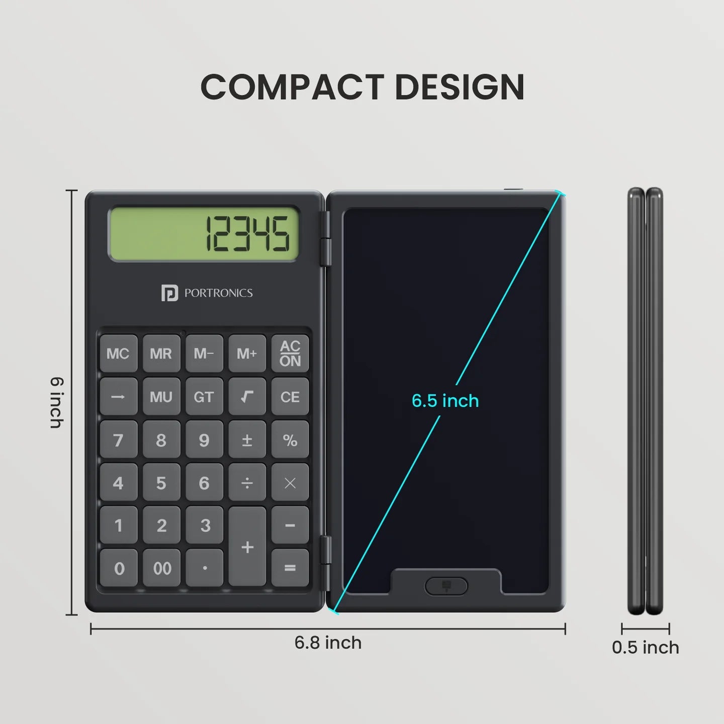 PORTRONICS Ruffpad Calc 2 In 1 LCD Writing Pad With 6.5 inches Digital Calculator | Foldable Design | 6.5 Inches Screen | Calculator | One-Tap Erase - | Buy Online at Shwetha Computers