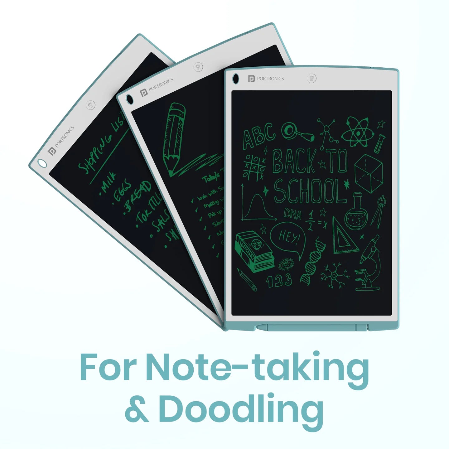 PORTRONICS Ruffpad 12 Re Writable LCD Pad | Green LCD | One-Press Erase | 12 Inches Screen | Erase Lock Switch