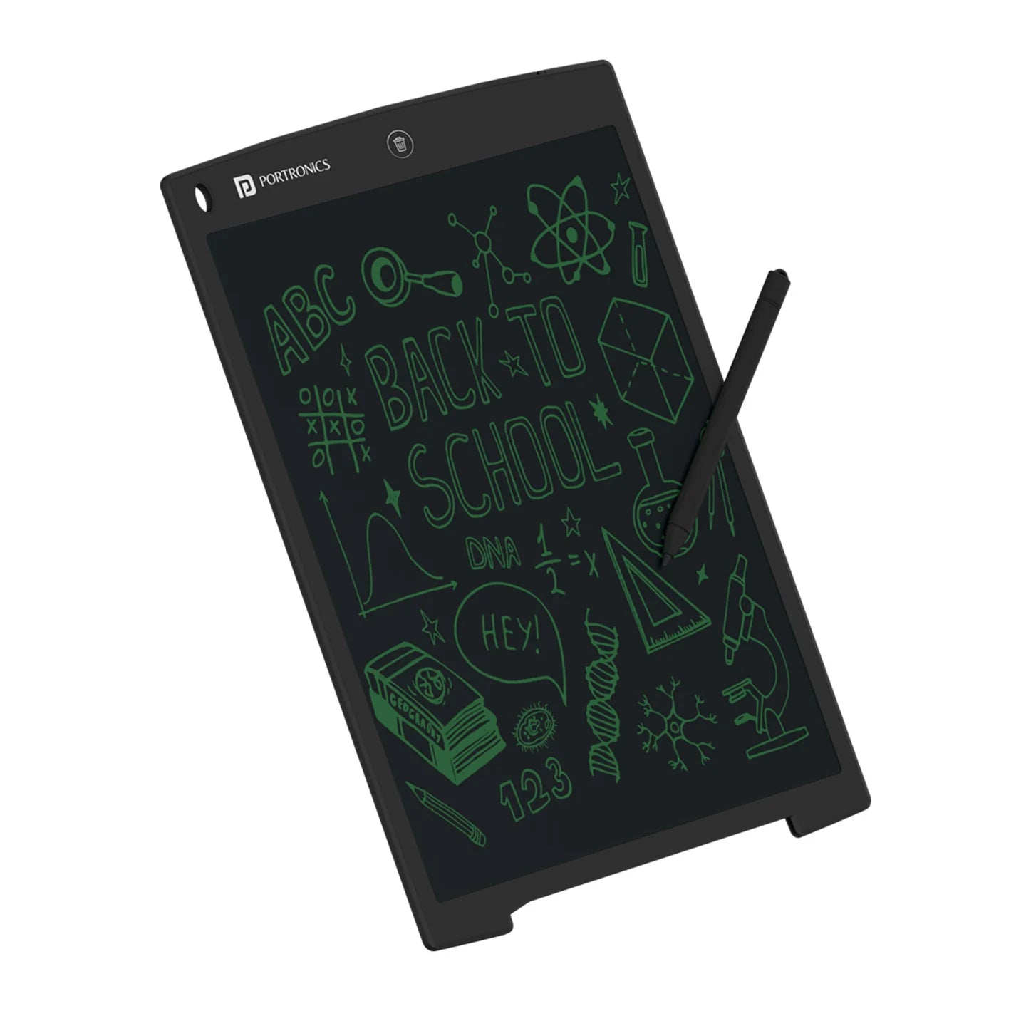 PORTRONICS Ruffpad 12 Re Writable LCD Pad | Green LCD | One-Press Erase | 12 Inches Screen | Erase Lock Switch