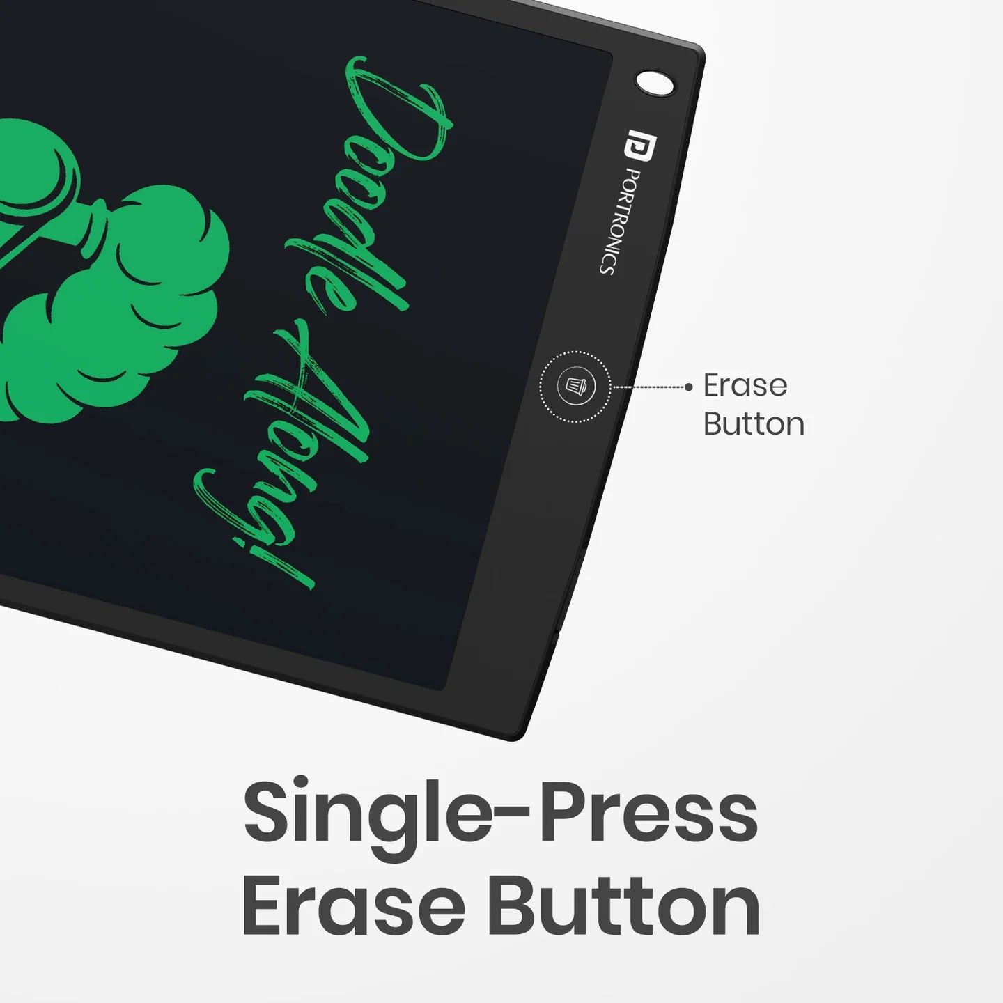 PORTRONICS Ruffpad 12 Re Writable LCD Pad | Green LCD | One-Press Erase | 12 Inches Screen | Erase Lock Switch
