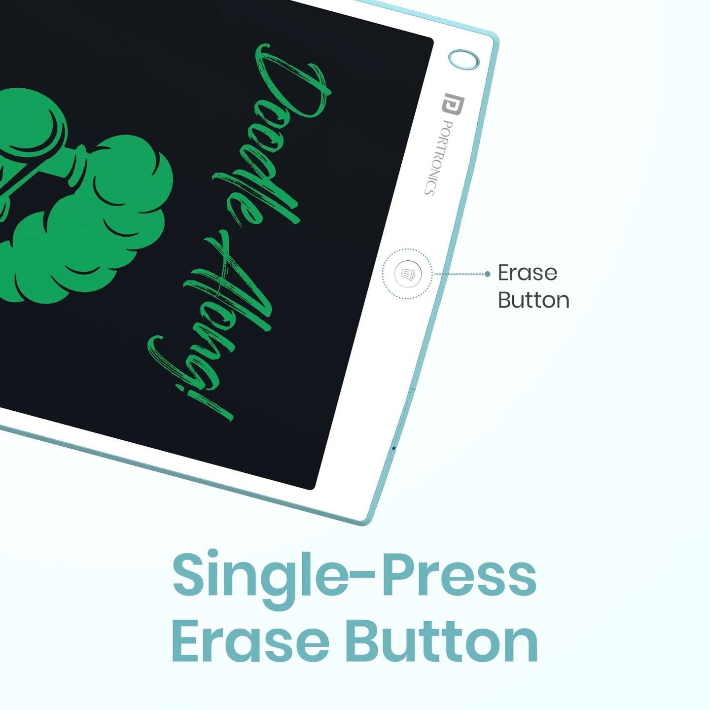 PORTRONICS Ruffpad 12 Re Writable LCD Pad | Green LCD | One-Press Erase | 12 Inches Screen | Erase Lock Switch
