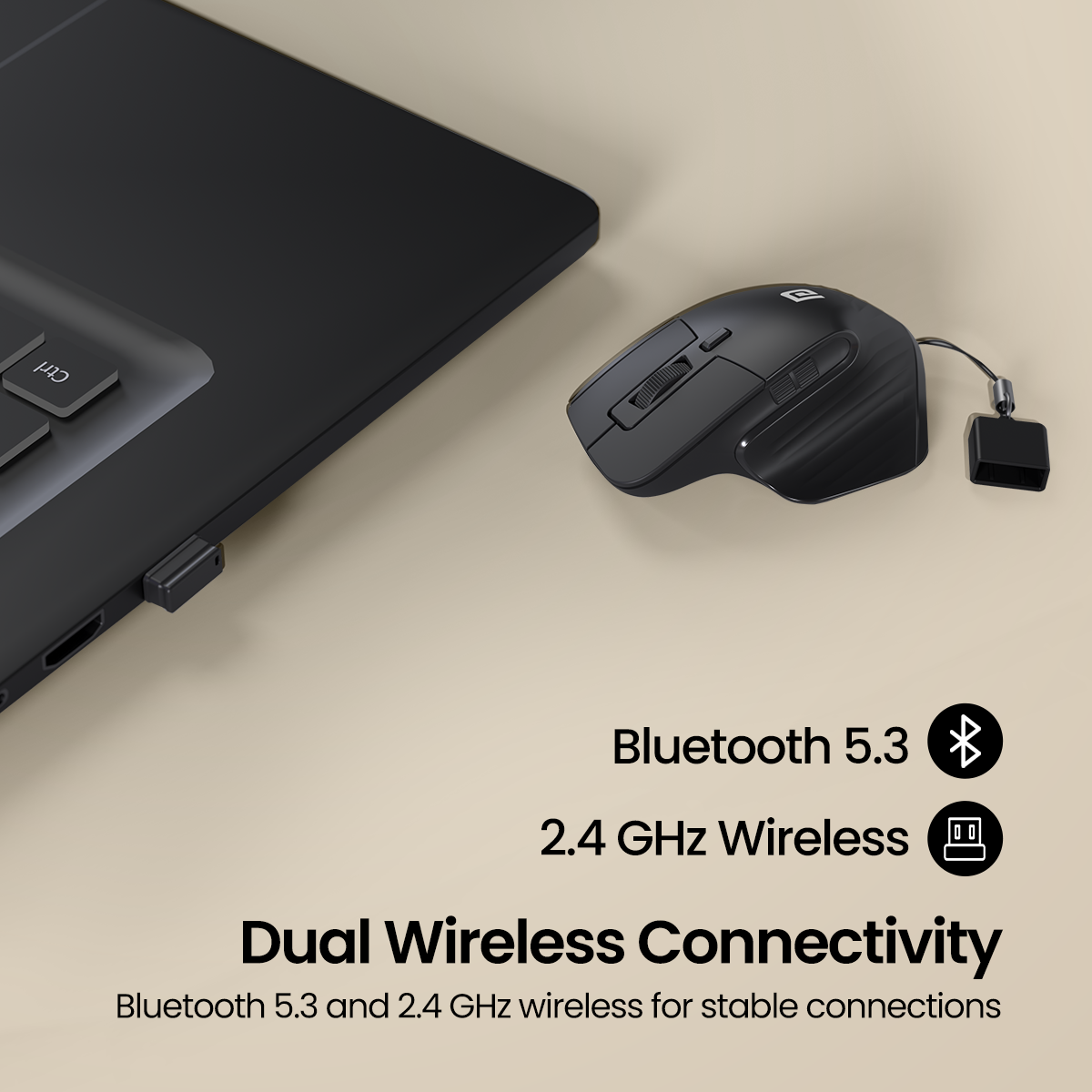 PORTRONICS Toad Mino Mini Wireless Mouse | Rechargeable | Bluetooth & 2.4 GHz | Ultra-Compact Size | Multi-Device Pairing