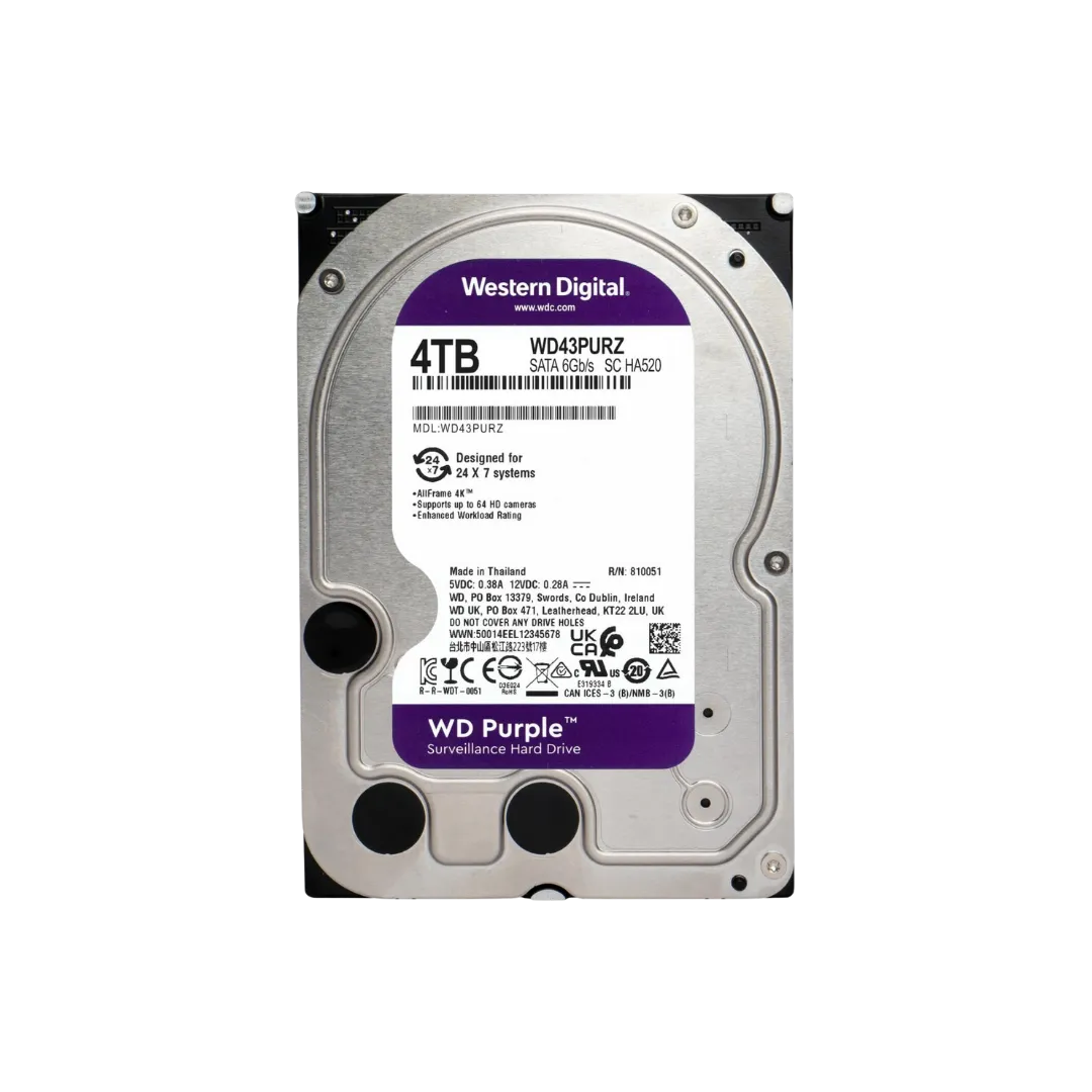 WD Purple 4TB Surveillance Hard Drive 64MB 5400RPM CMR SATA 110MB/s WD40PURZ