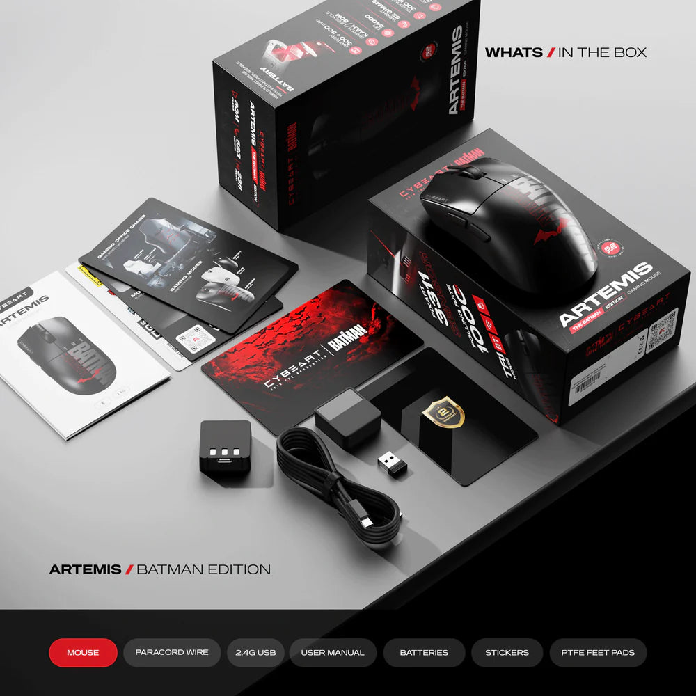 Cybeart Artemis - The Batman | 1K 52g Ultra-light Hot-Swap Tri-Mode Gaming Mouse - | Buy Online at Shwetha Computers