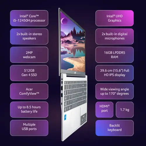 Acer Aspire Lite (AL15-52H) Gaming Laptop Intel Core i5-12450H, Intel UHD Graphics, 16 GB, 512GB SSD, 15" FHD, UN.347SI.00A