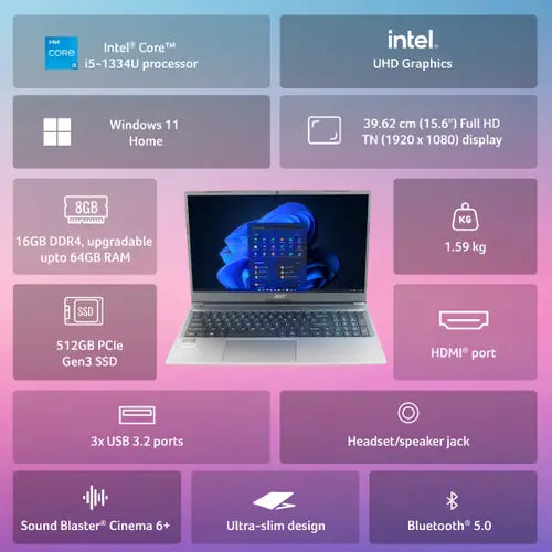 Acer Aspire Lite (AL15-53) Gaming Laptop Intel Core i5-1334U, Intel UHD Graphics, 16 GB, 512GB SSD, 15.6" FHD, UN.34ESI.00H