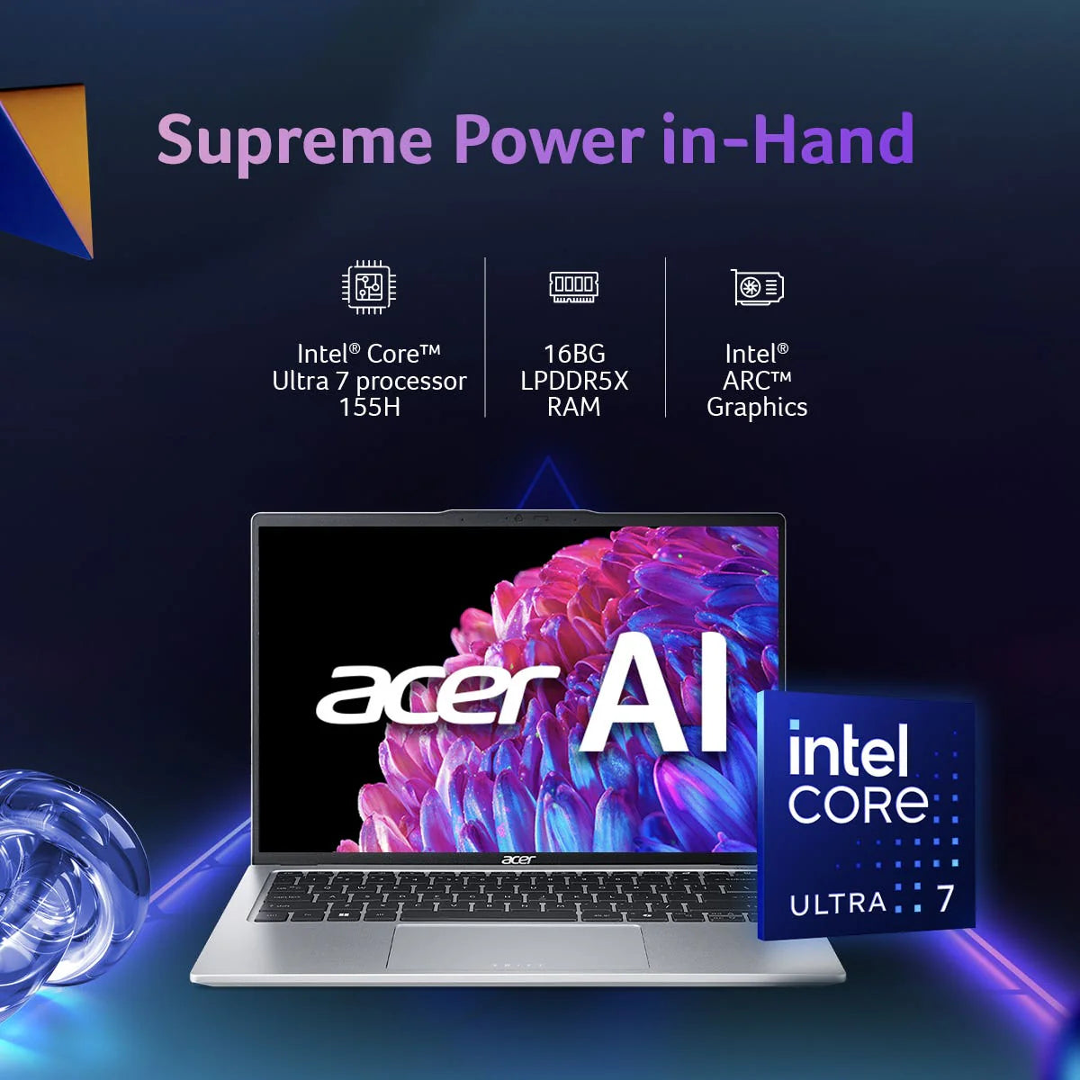 Acer Swift Go 14 (SFG14-73T) Gaming Laptop Intel Core Ultra 7 processor 155H, Intel Arc Graphics, 16 GB, 1024GB SSD, 14" WUXGA, NX.KSMSI.003 - | Buy Online at Shwetha Computers