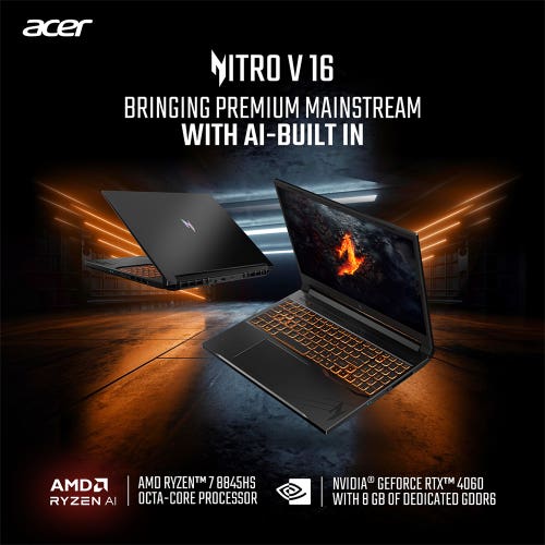 Acer Nitro V 16 (ANV16-41) Gaming Laptop AMD Ryzen 7-8845HS Processor with AI-Powered Noise Reduction, RTX 4060, 16GB, 1TB SSD, 16" WUXGA, NH.QP0SI.001