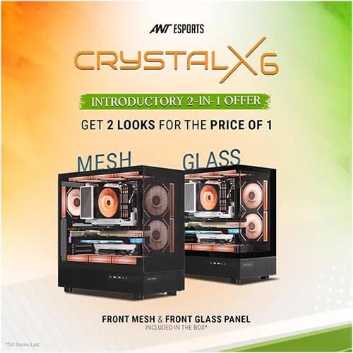 Ant Esports Crystal X6 ARGB  Mid Tower Cabinet (Black)