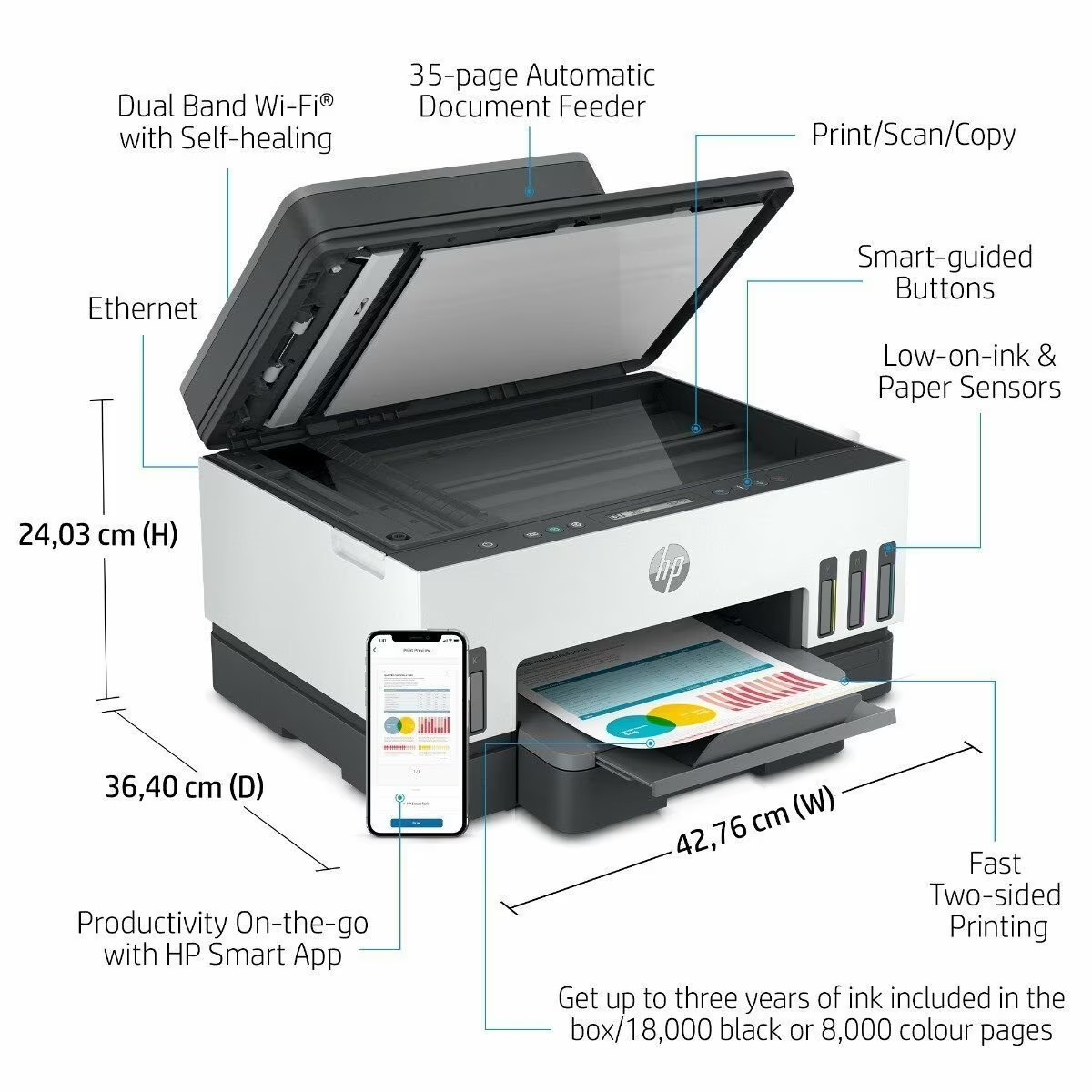 HP 750 Ink Tank Duplexer with ADF | Print, Copy, Scan USB and WiFi for Home and Office - | Buy Online at Shwetha Computers