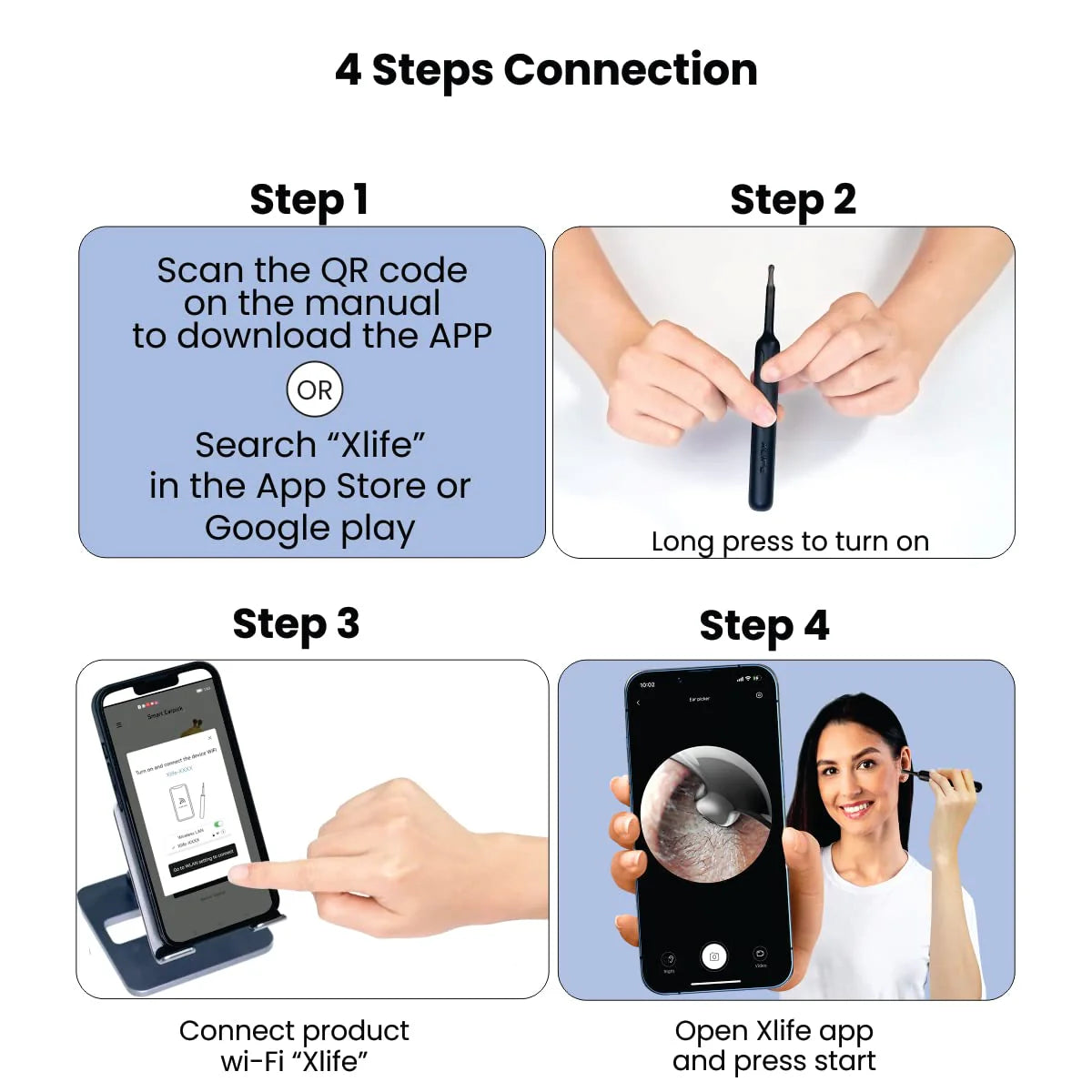 PORTRONICS Xlife Smart Wireless Ear Cleaning | Ultralight&Fine | 1080p Camera | 3.5mm Lens | 30 Min. Playtime