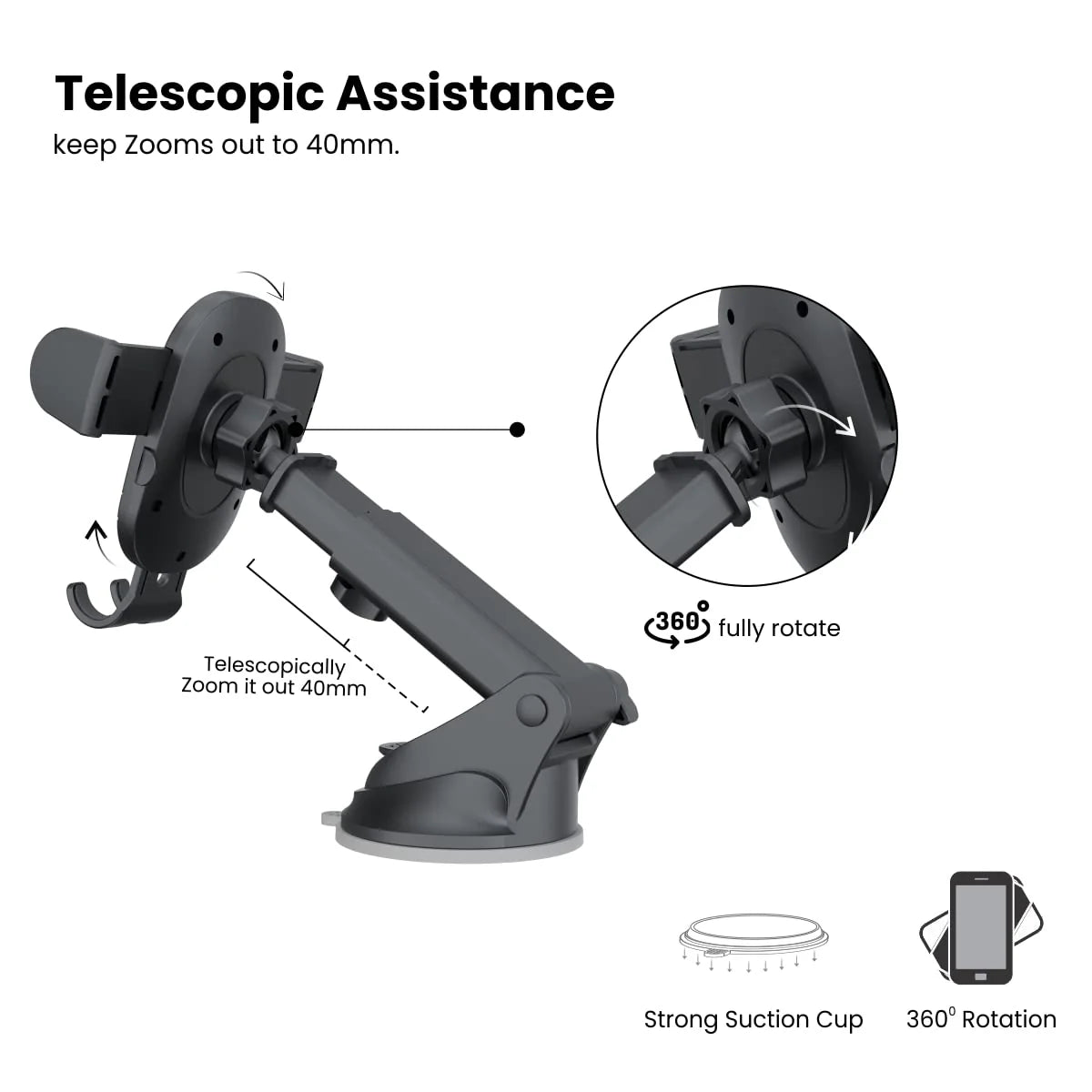 PORTRONICS Clamp M2 Mobile Phone Holder | Adjustable Height | 360° Rotation | Suction Cup Mount | 180° Pivot - | Buy Online at Shwetha Computers