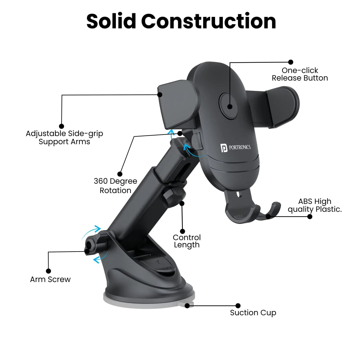 PORTRONICS Clamp M2 Mobile Phone Holder | Adjustable Height | 360° Rotation | Suction Cup Mount | 180° Pivot - | Buy Online at Shwetha Computers
